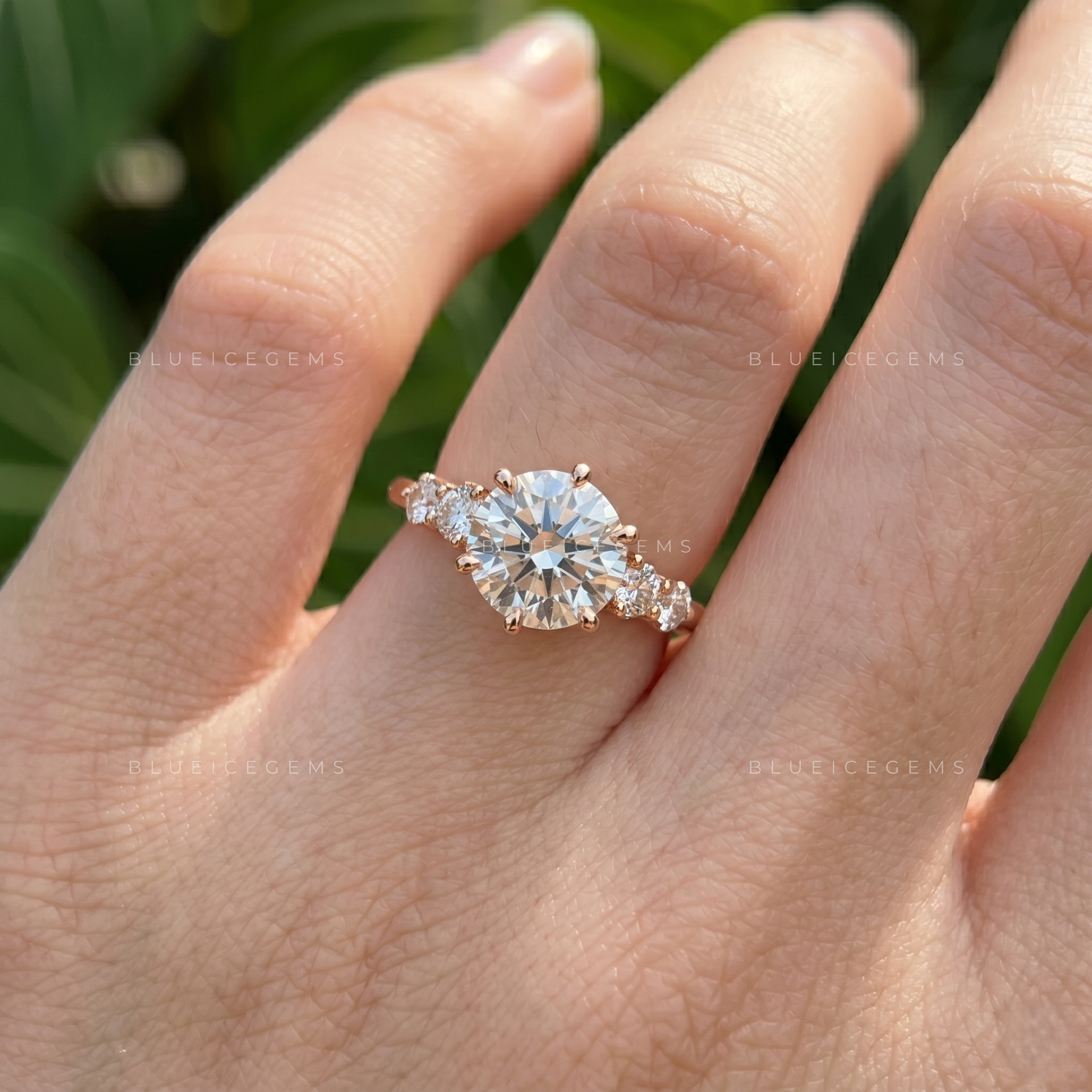 Round Brilliant Cut Dainty Solitaire Pave Engagement Ring