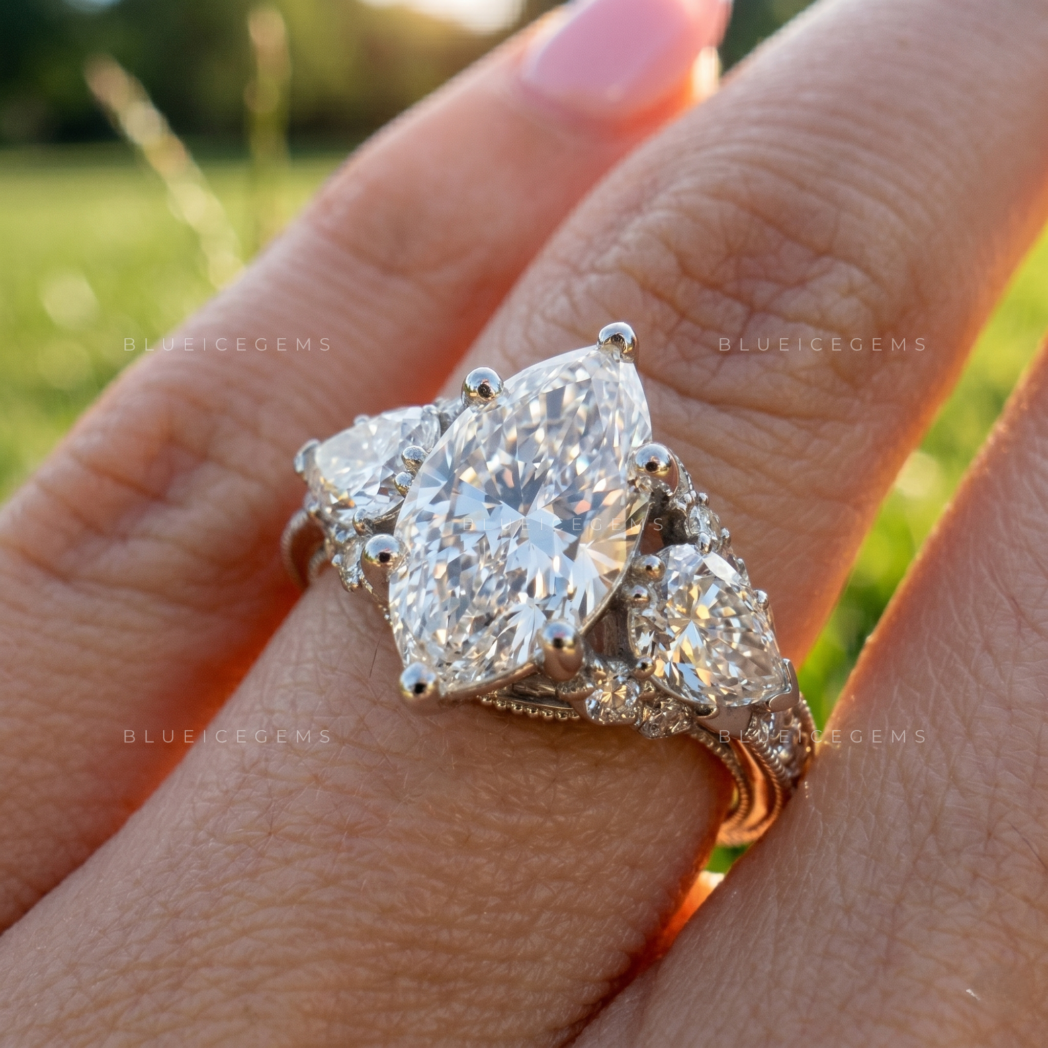 Botanical Radiance Marquise Cut Floral Engagement Ring