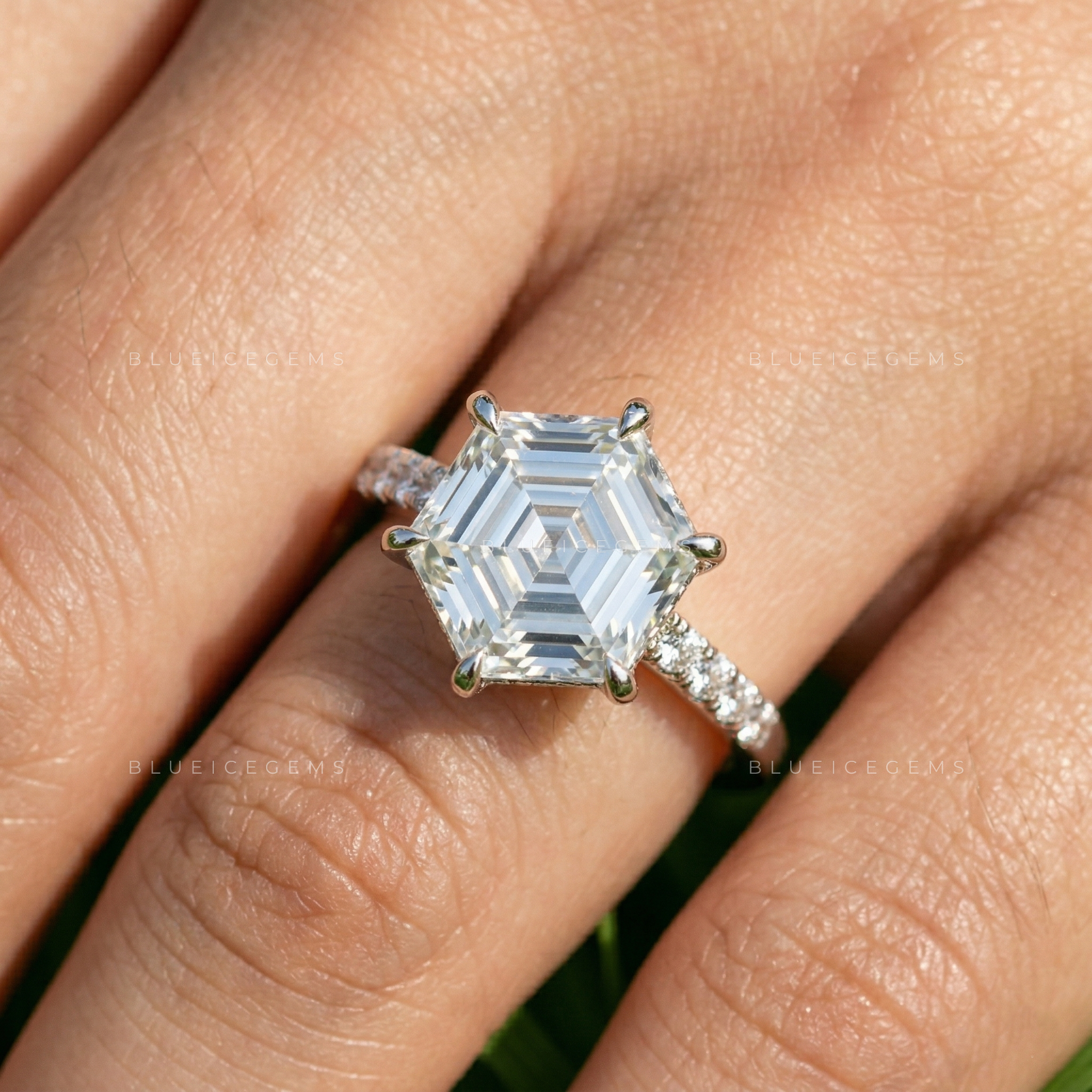 Architectural Radiance Hexagon Step Cut Hidden Accent Ring