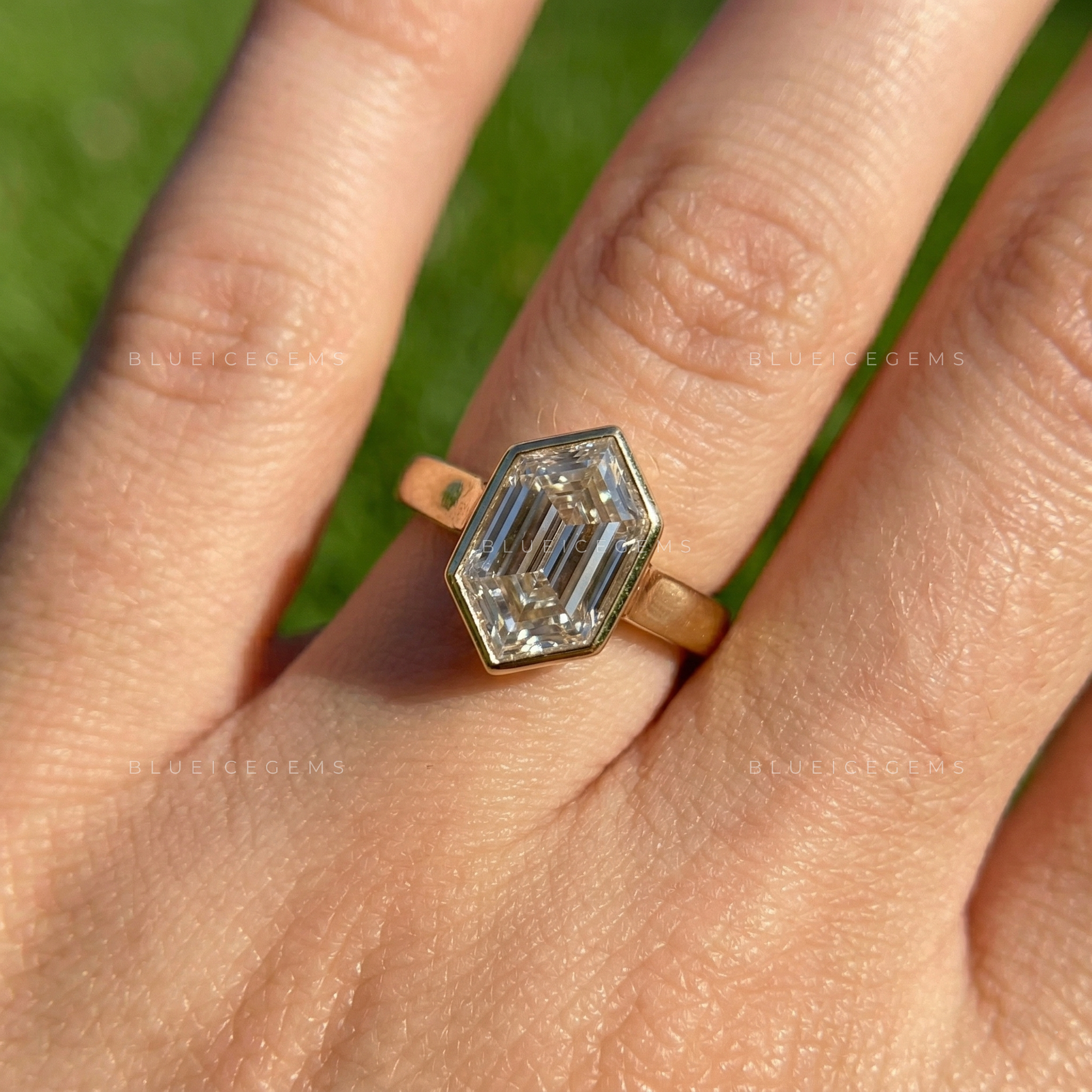 Geometric Elegance Hexagon Step Cut Solitaire Ring