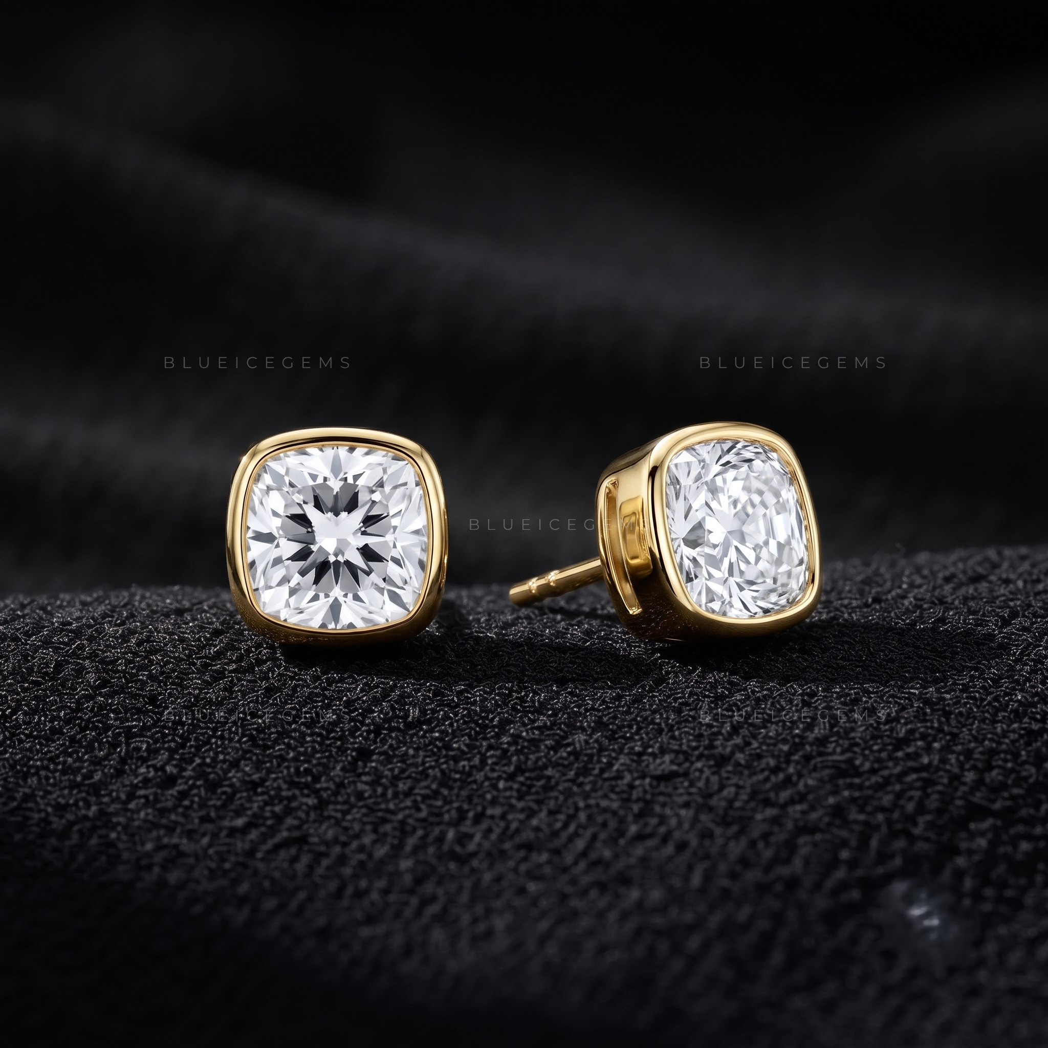 Monogram Cushion Bezel Lab-Grown Diamond Stud Earrings