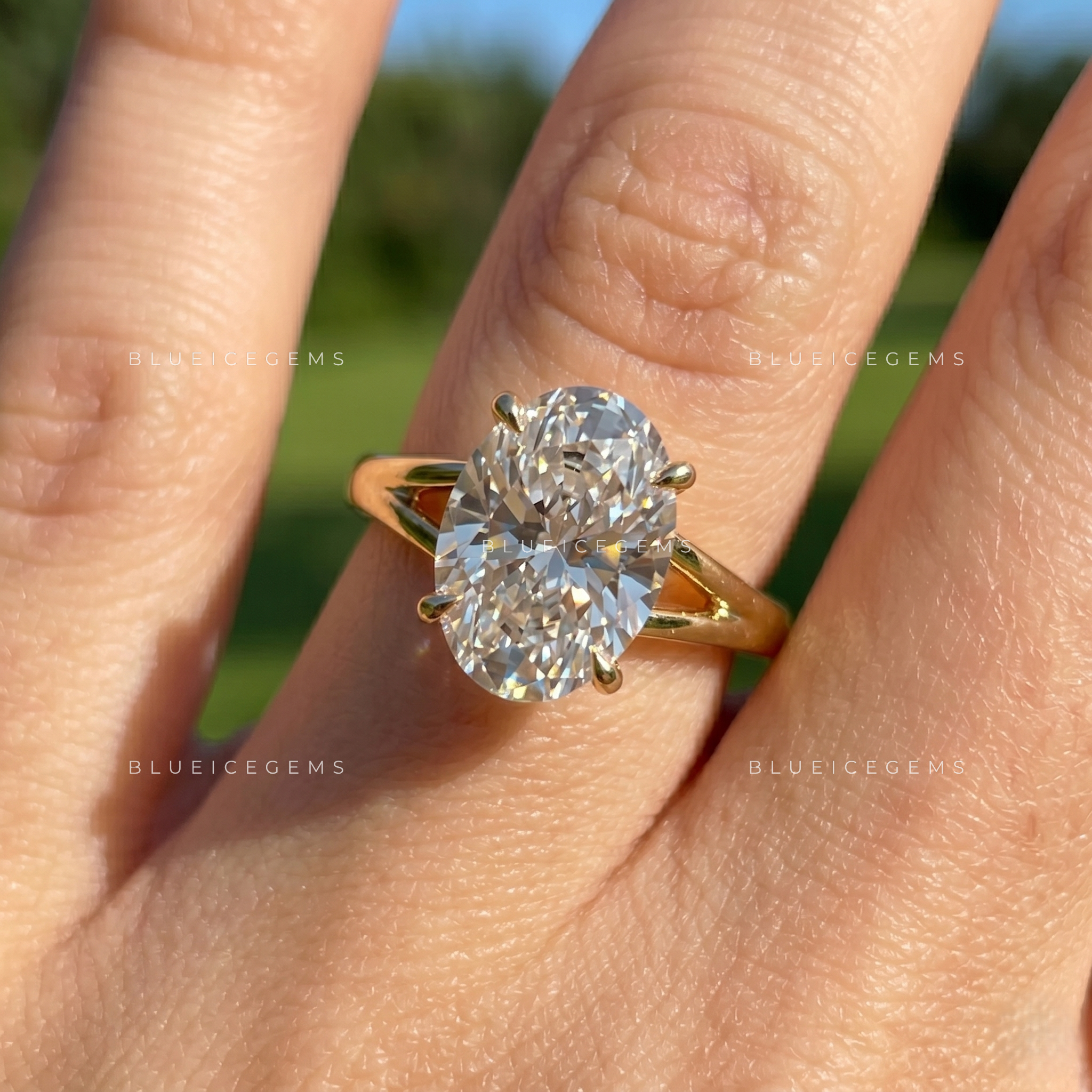 Aura Grace Oval Cut Split Shank Engagement Ring