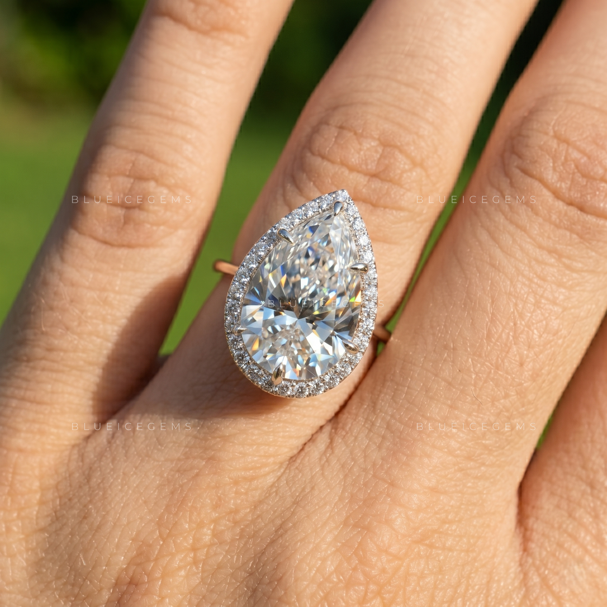 Imperial Radiance Pear Cut Certified Halo Solitaire Engagement Ring