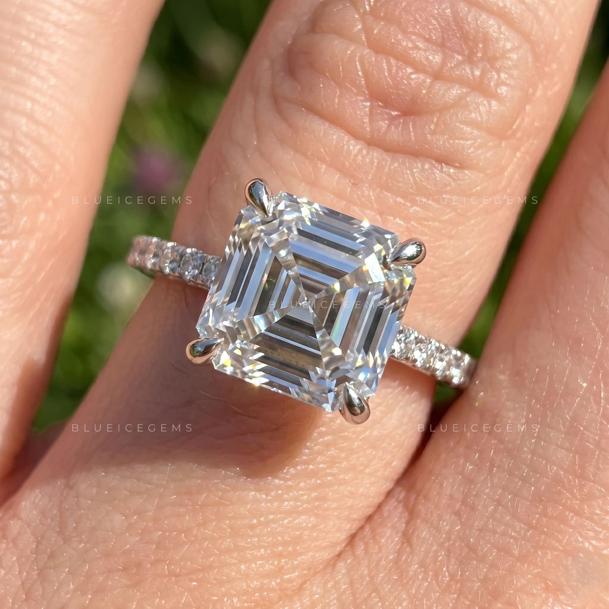 Vintage Brilliance Asscher Cut Pave Accent Engagement Ring