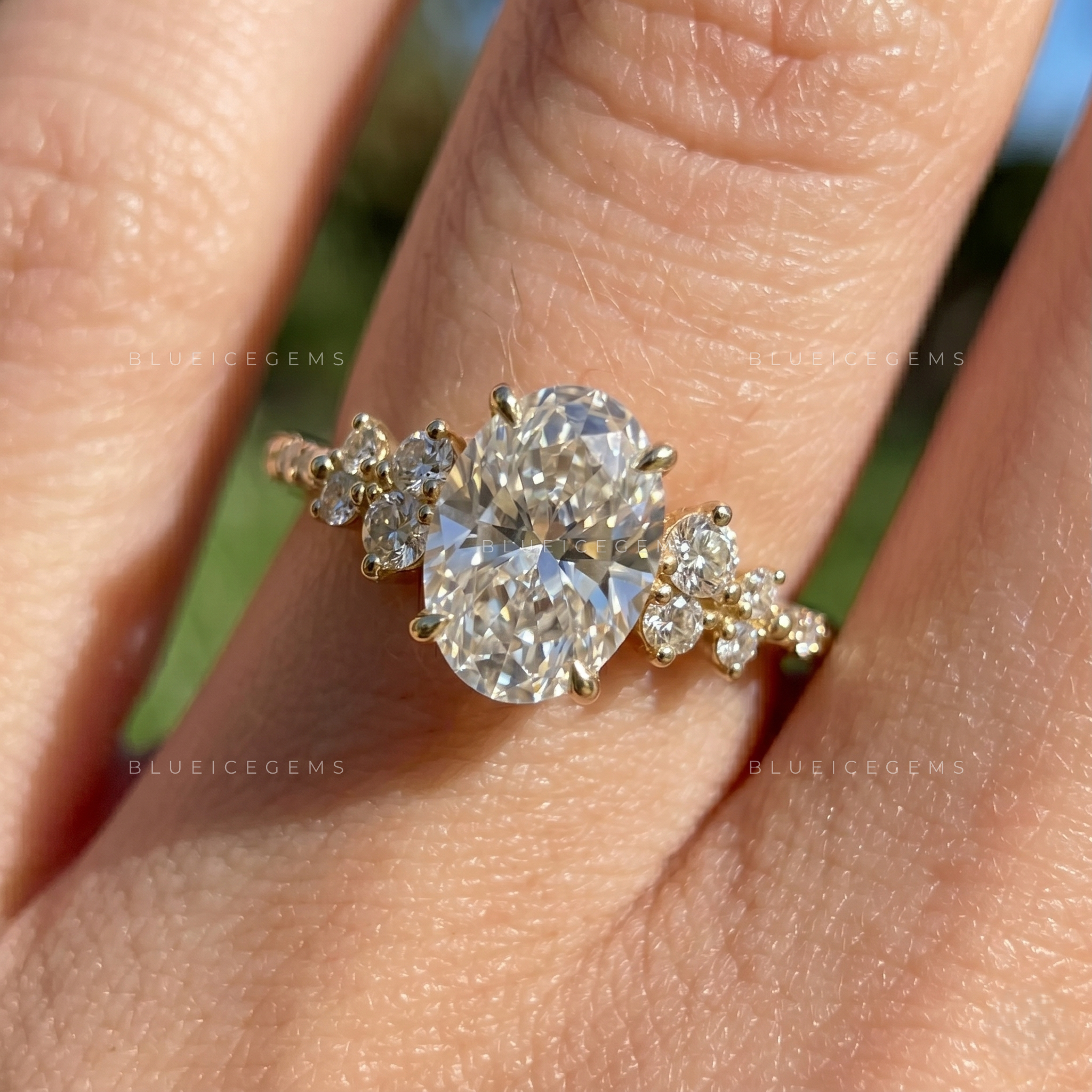 Asteria Oval Cut Certified Pavé Accent Solitaire Engagement Ring