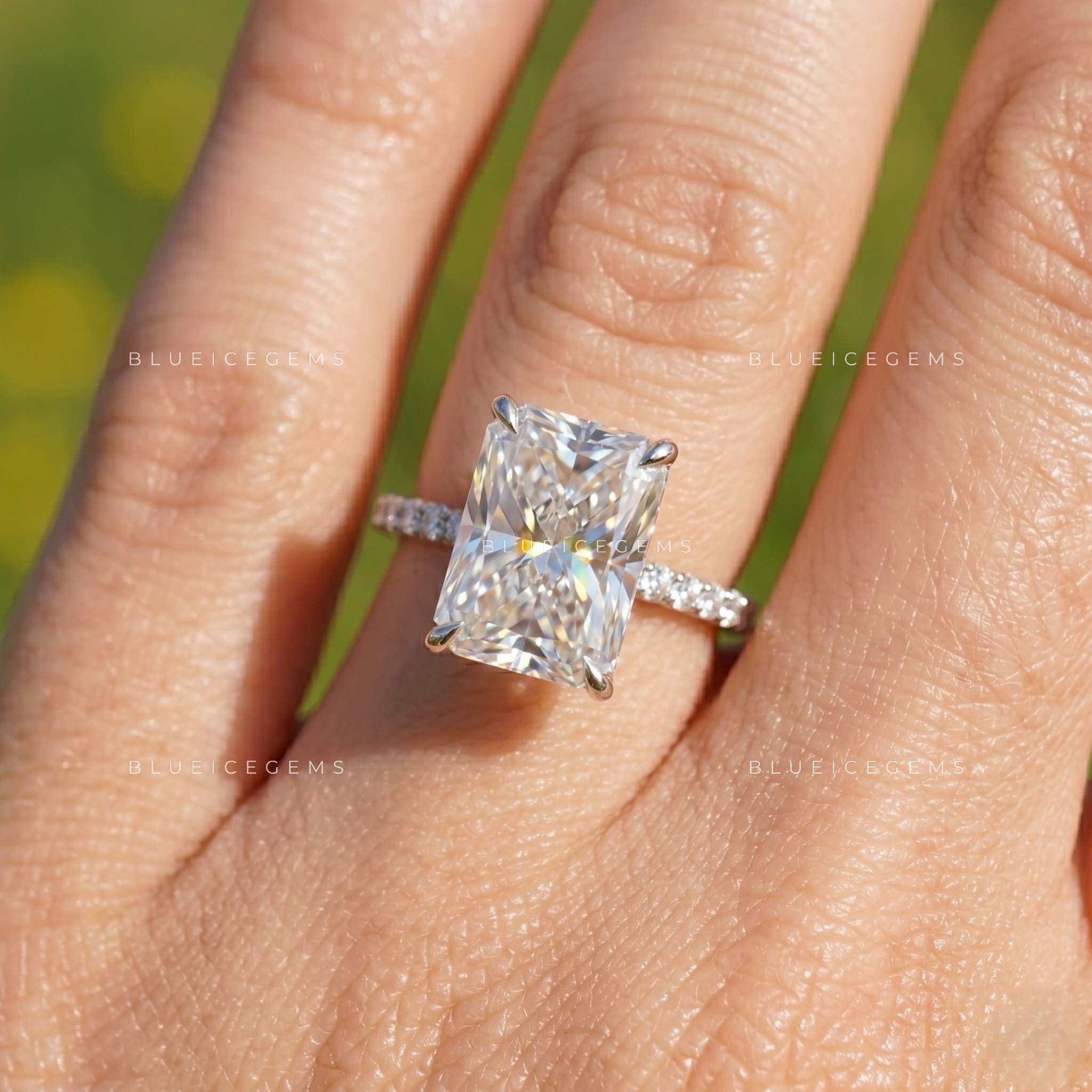 Opulent Grace Radiant Cut Hidden Halo Engagement Ring