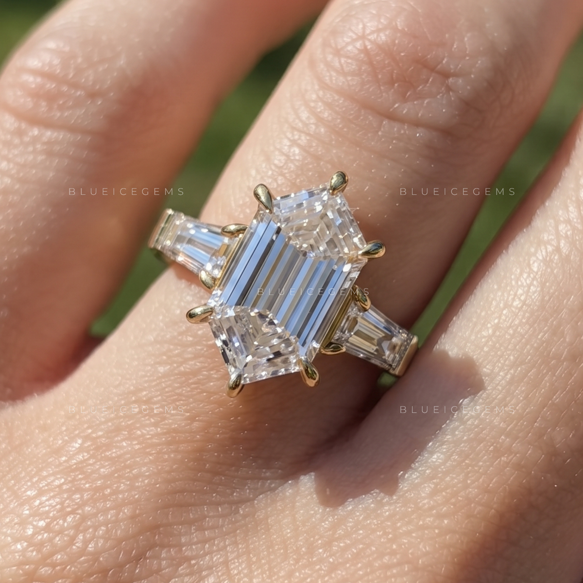 Evermore Elongated Hexagon Three-Stone Engagement Ring
