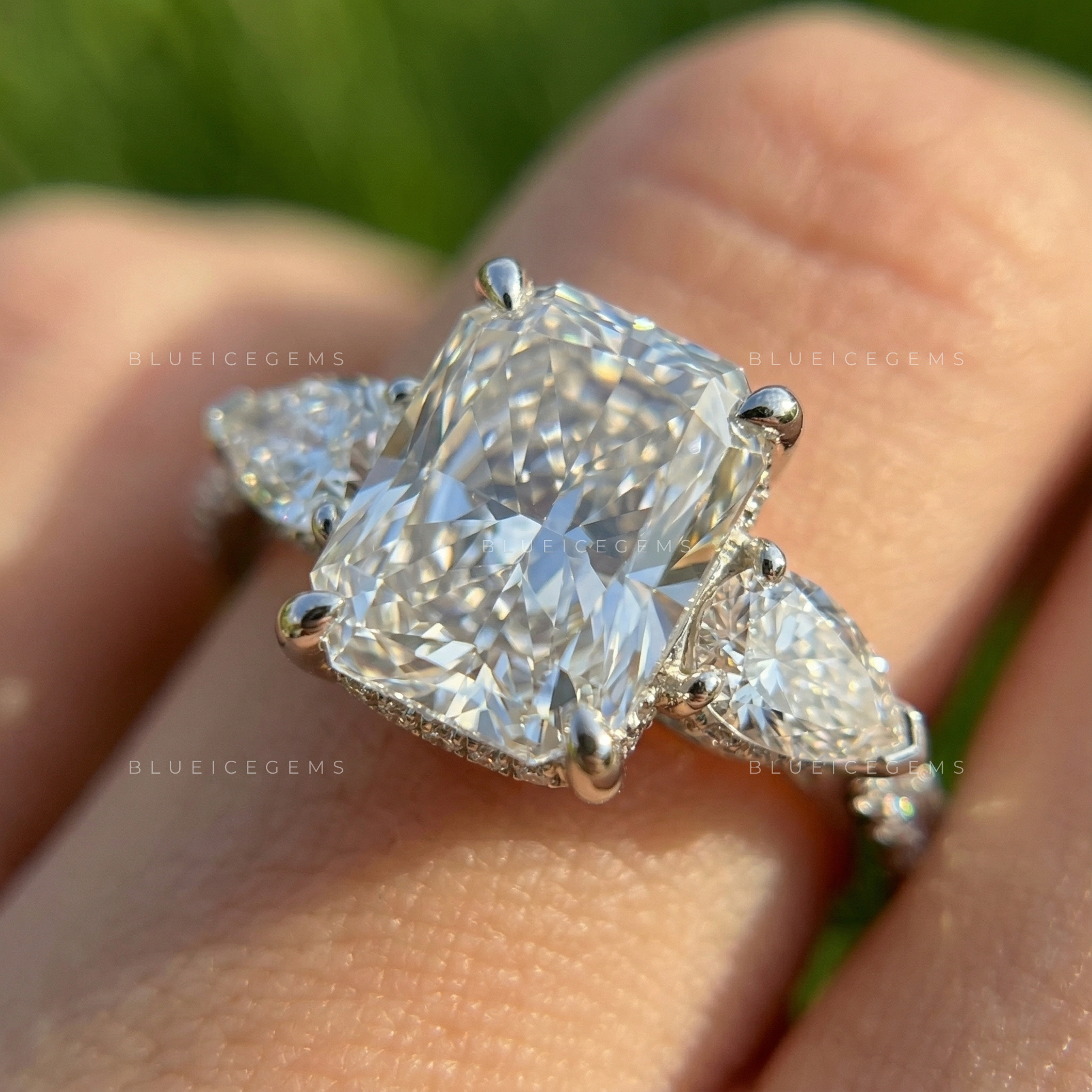 Romantic Sophistication Cushion Cut Floral Trilogy Engagement Ring