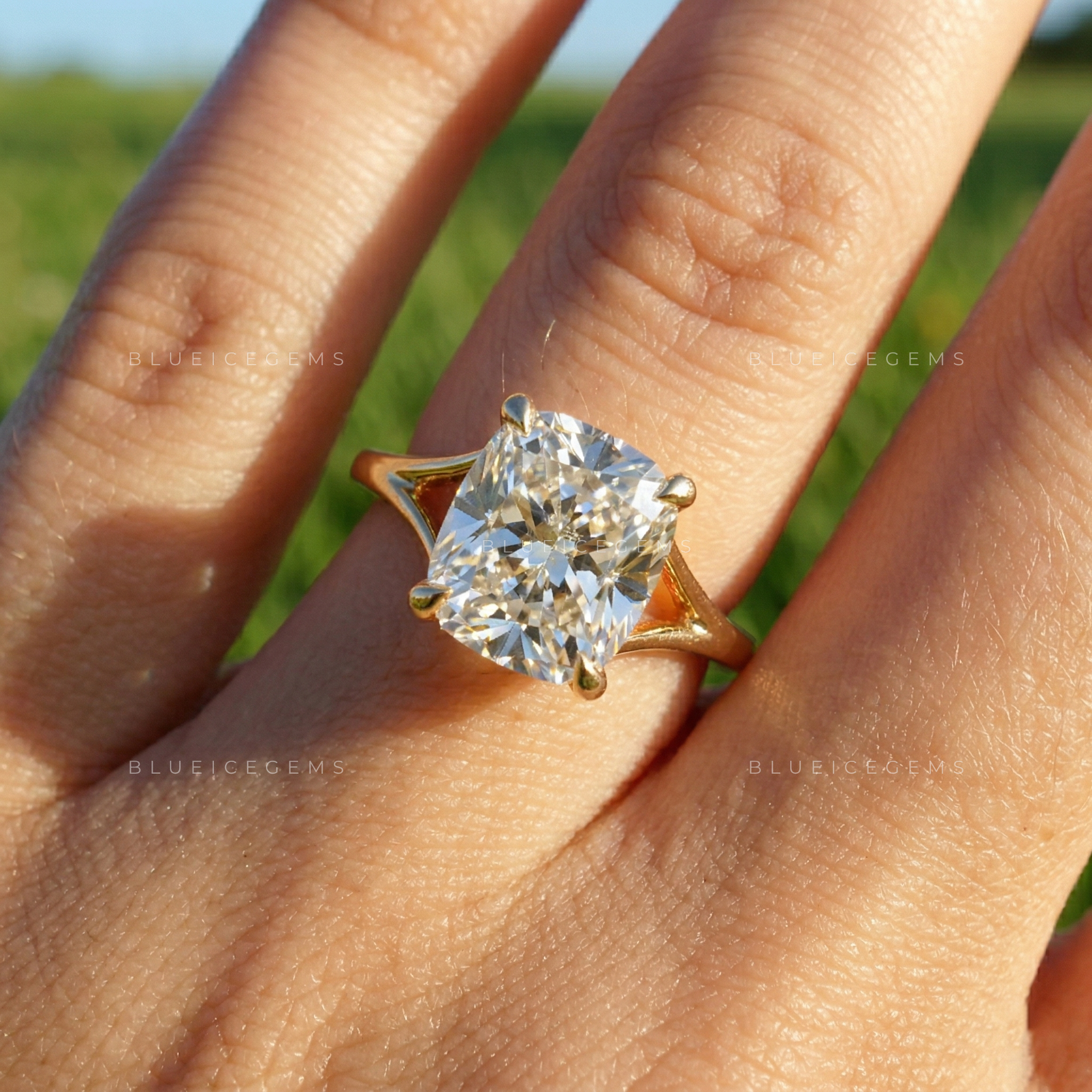 The "Infinite Grace" Elongated Cushion: Split Shank Solitaire Statement
