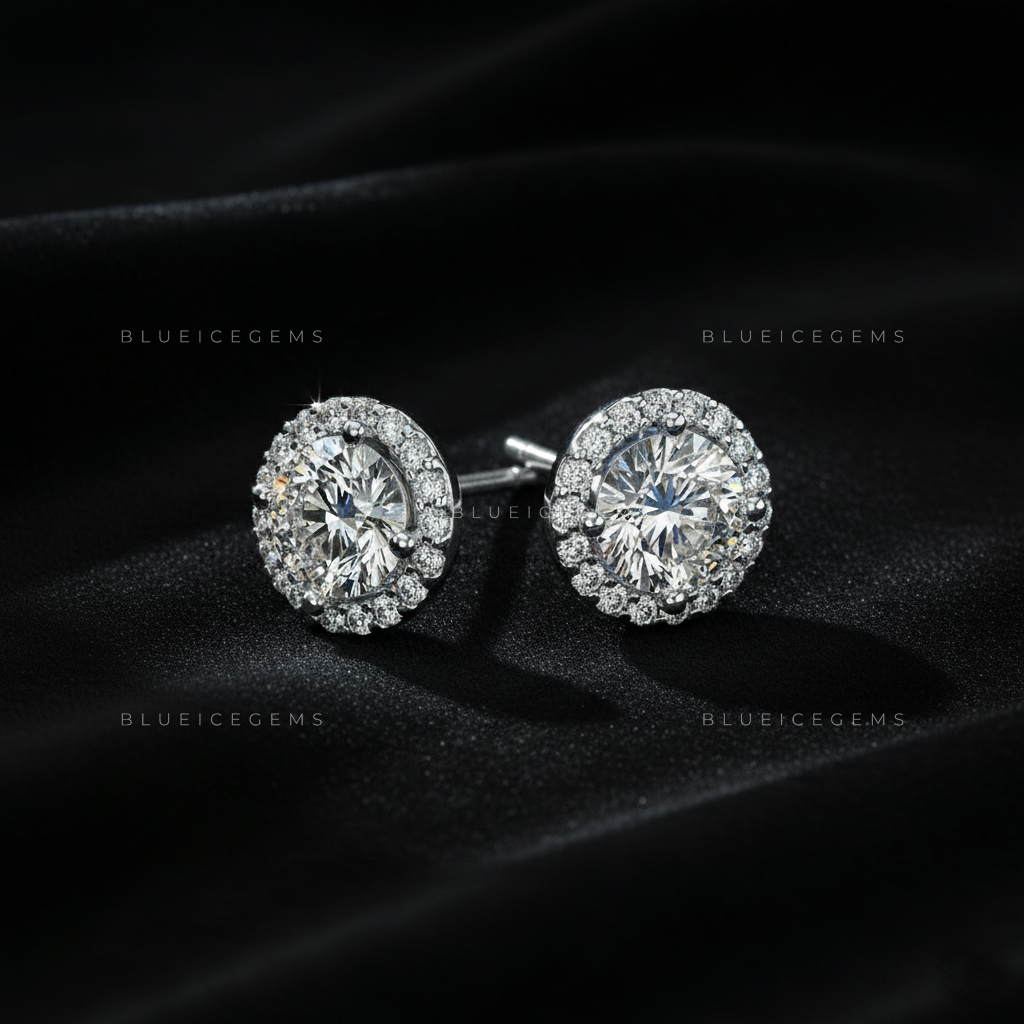 The Ethereal Crown: Grand Halo Diamond Stud Earrings