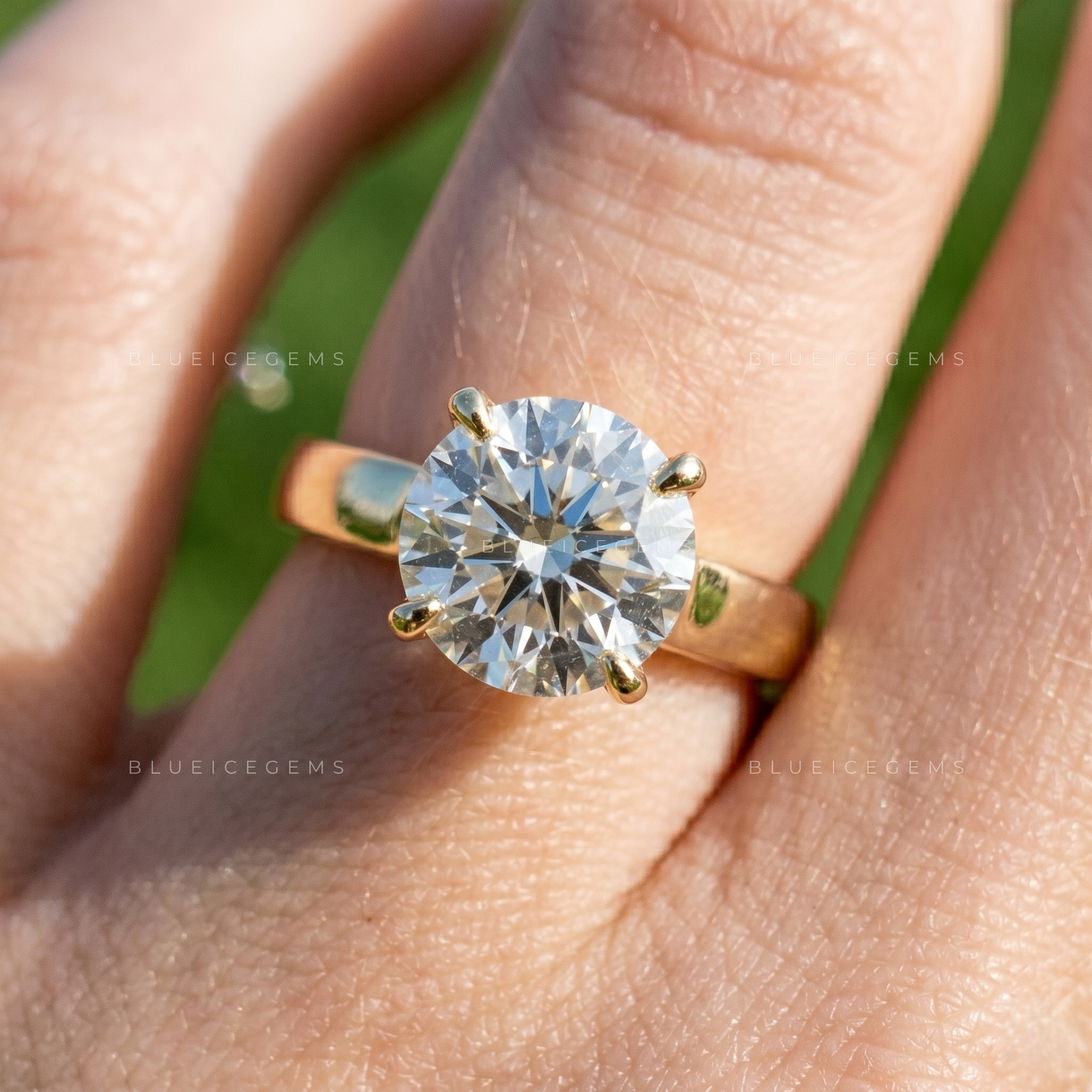Classic Opulence Round Brilliant Cut Solitaire Wide Band High Setting Engagement Ring