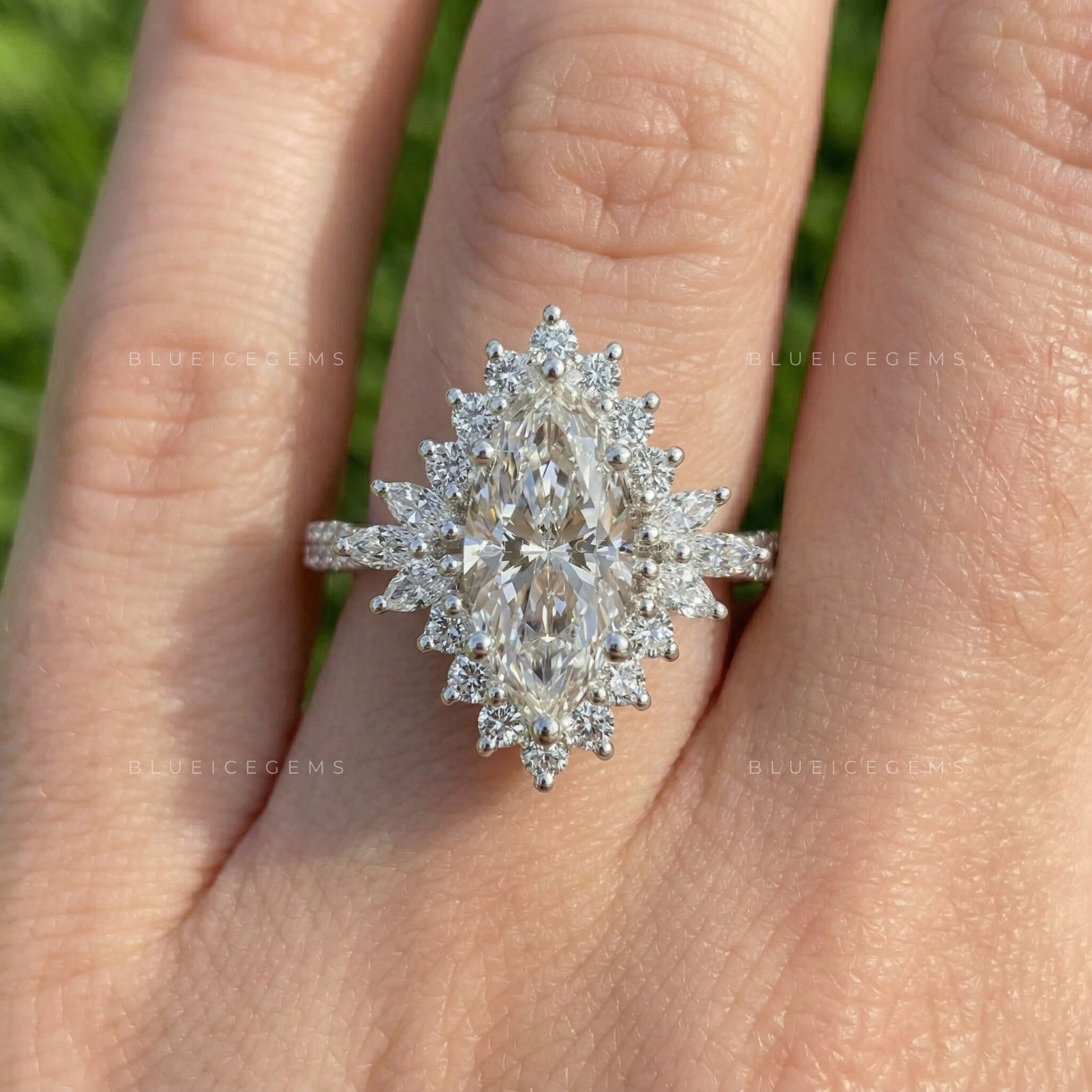 Graceful Splendor Marquise Cut Cluster Engagement Ring
