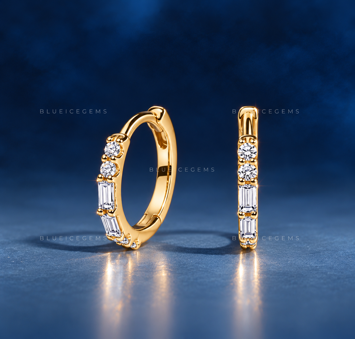 Twisted Baguette and Round Hoop Earrings