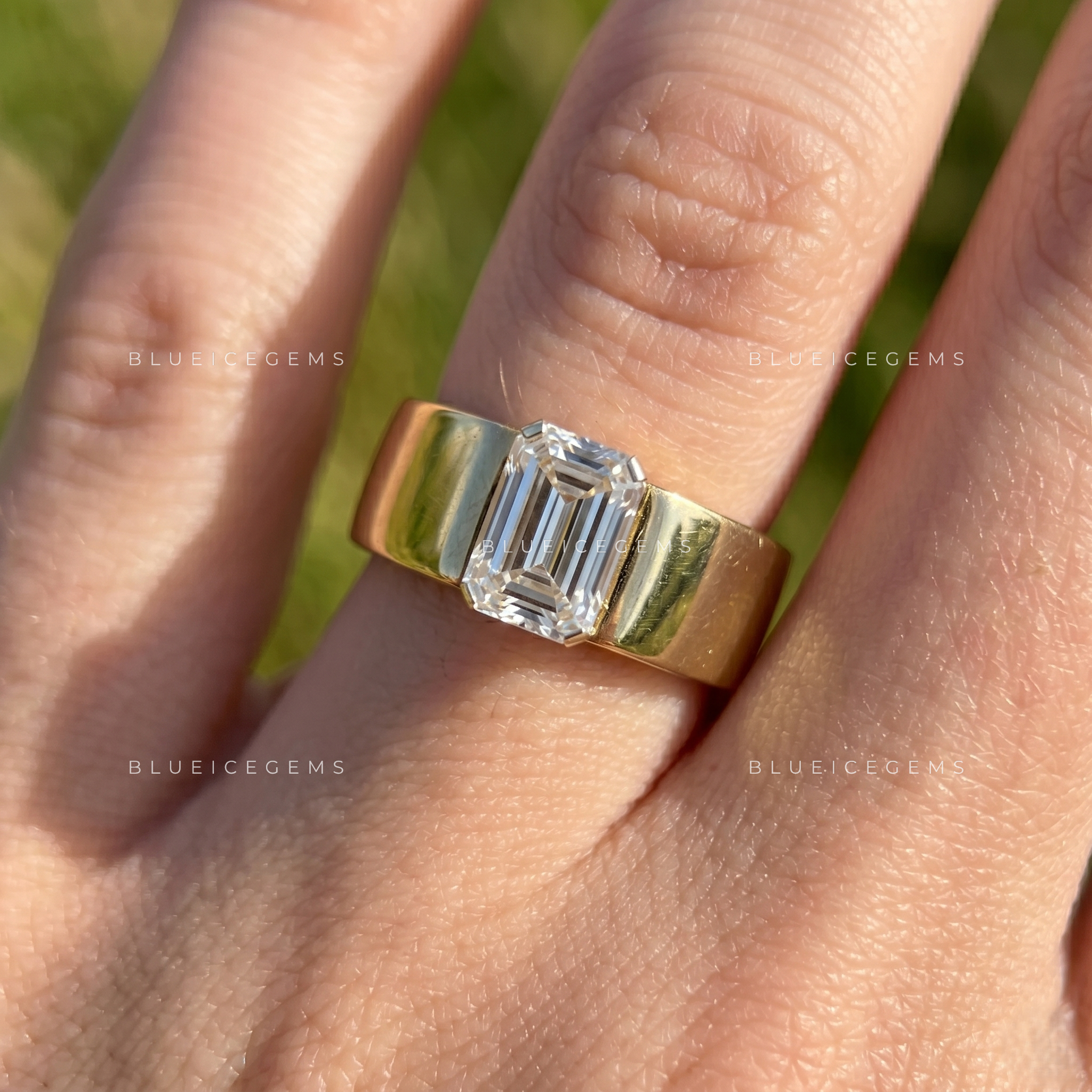 Geometric Splendor Emerald Cut Tension Engagement Ring