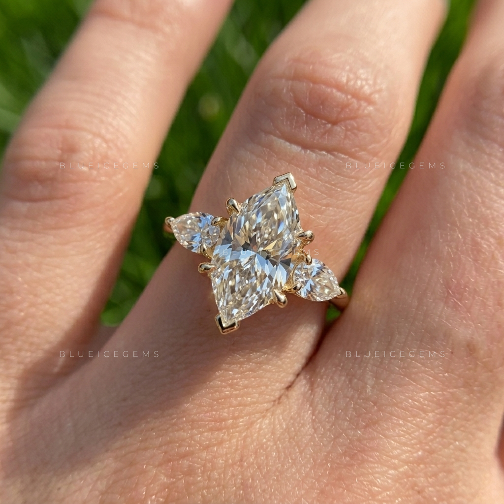 Antique Allure Dutch Marquise and Pear Cut Trilogy Ring