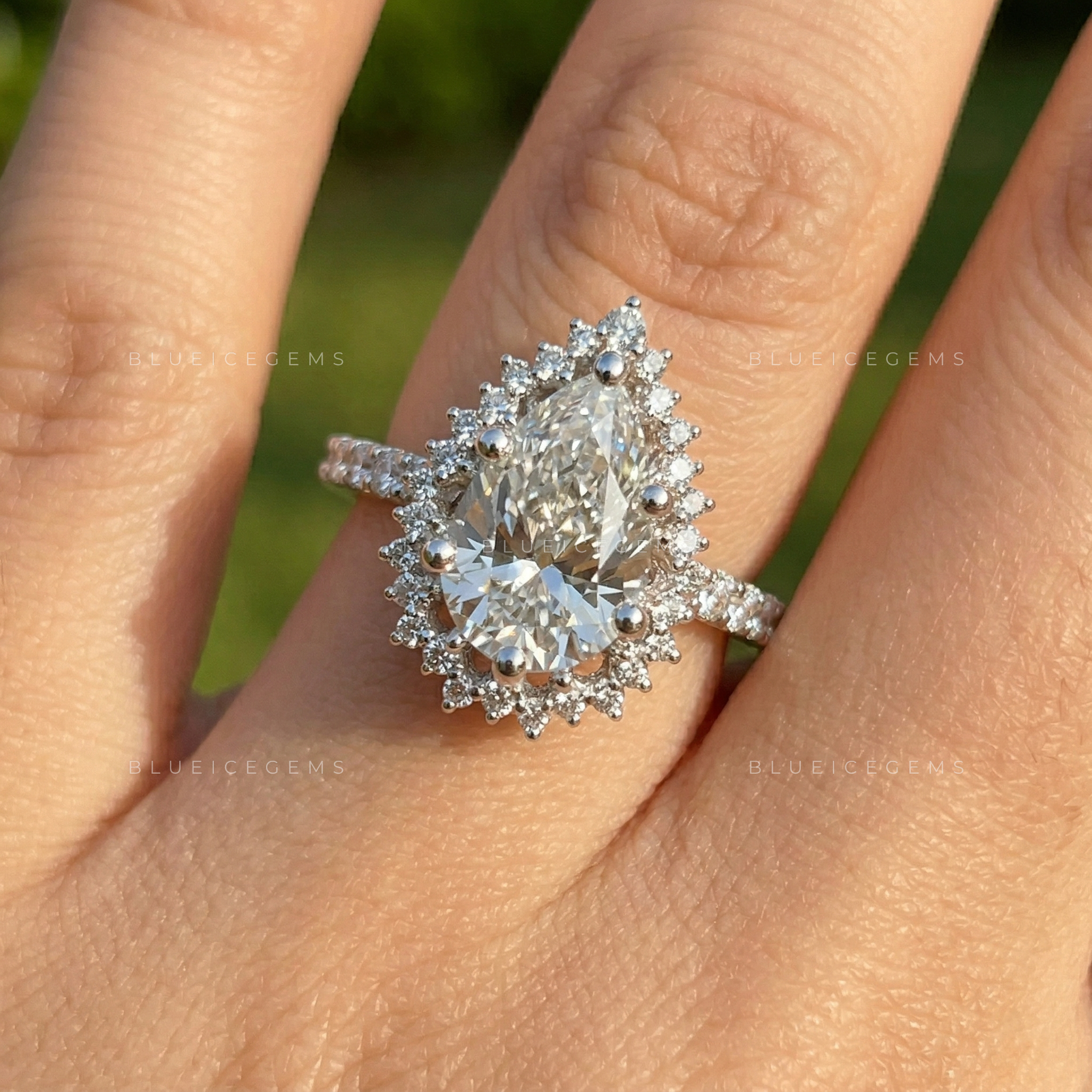 Elegant Radiance Pear Cut Pavé Engagement Ring