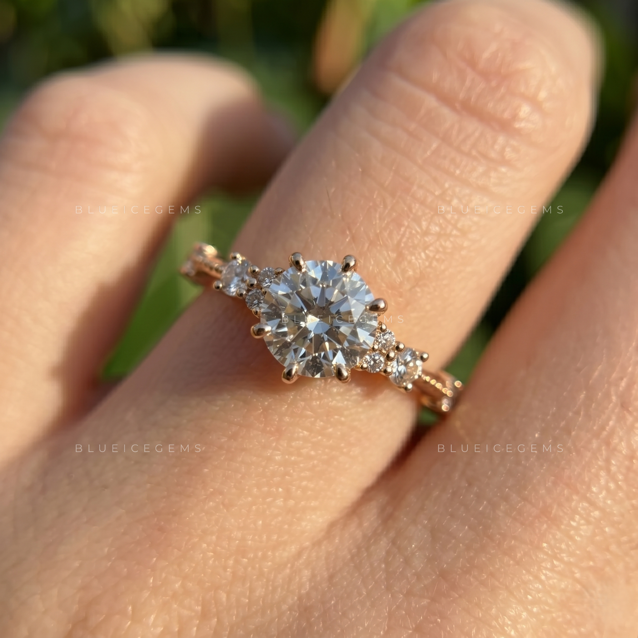 Luminous Grace Round Cut Side Accent Engagement Ring