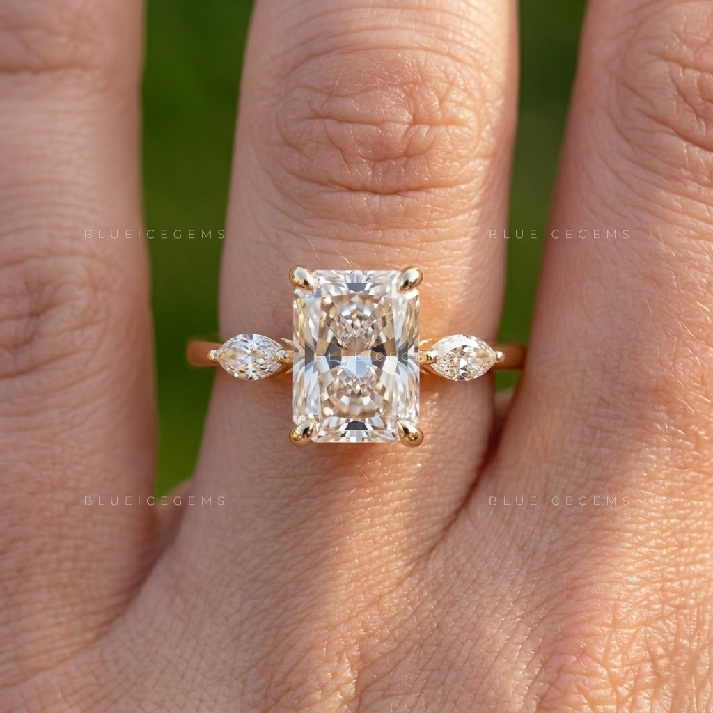 Radiant Cut Three-Stone Ornate Keepsake Proposal Band