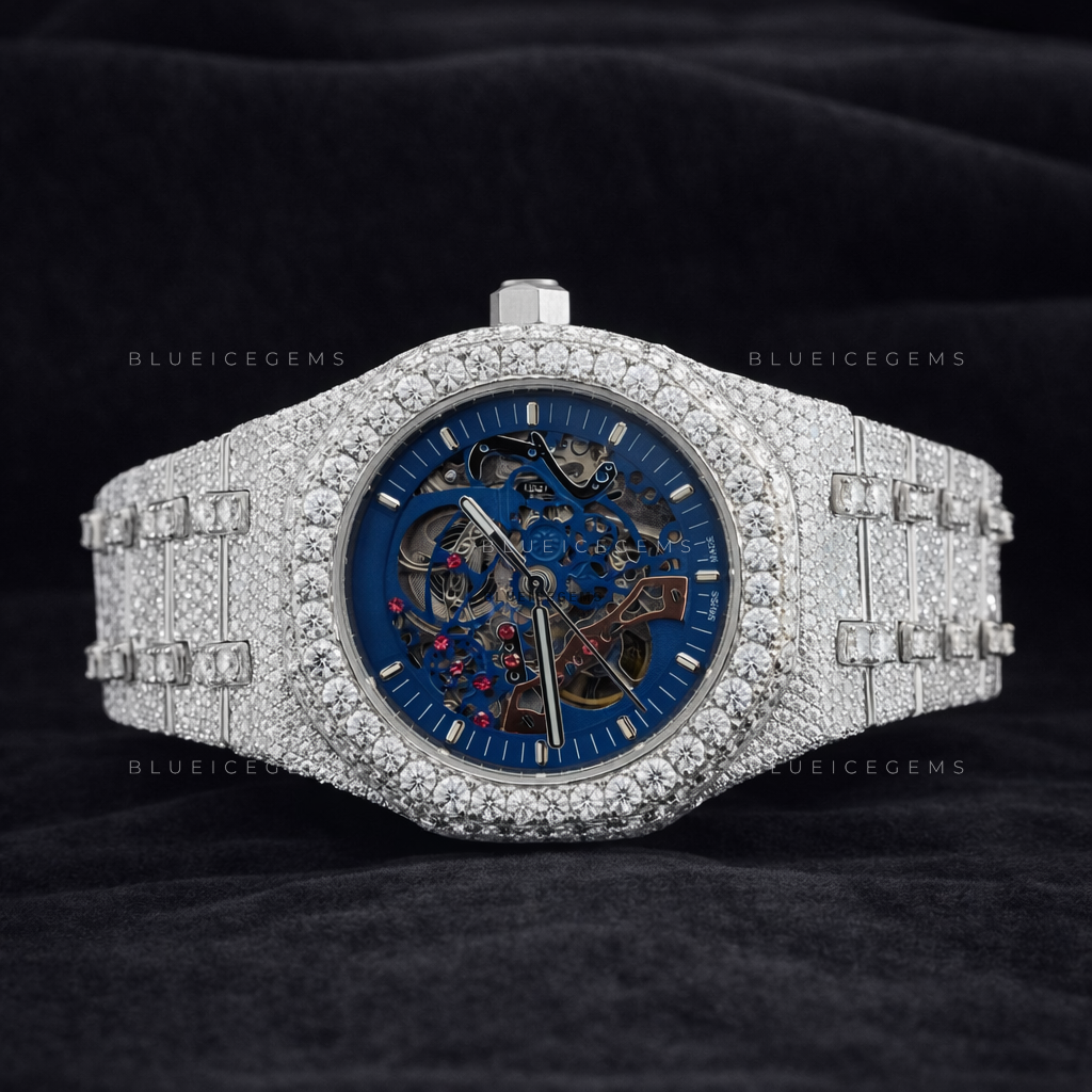 Cobalt Core: Fully Iced-Out Custom Skeleton Moissanite Watch