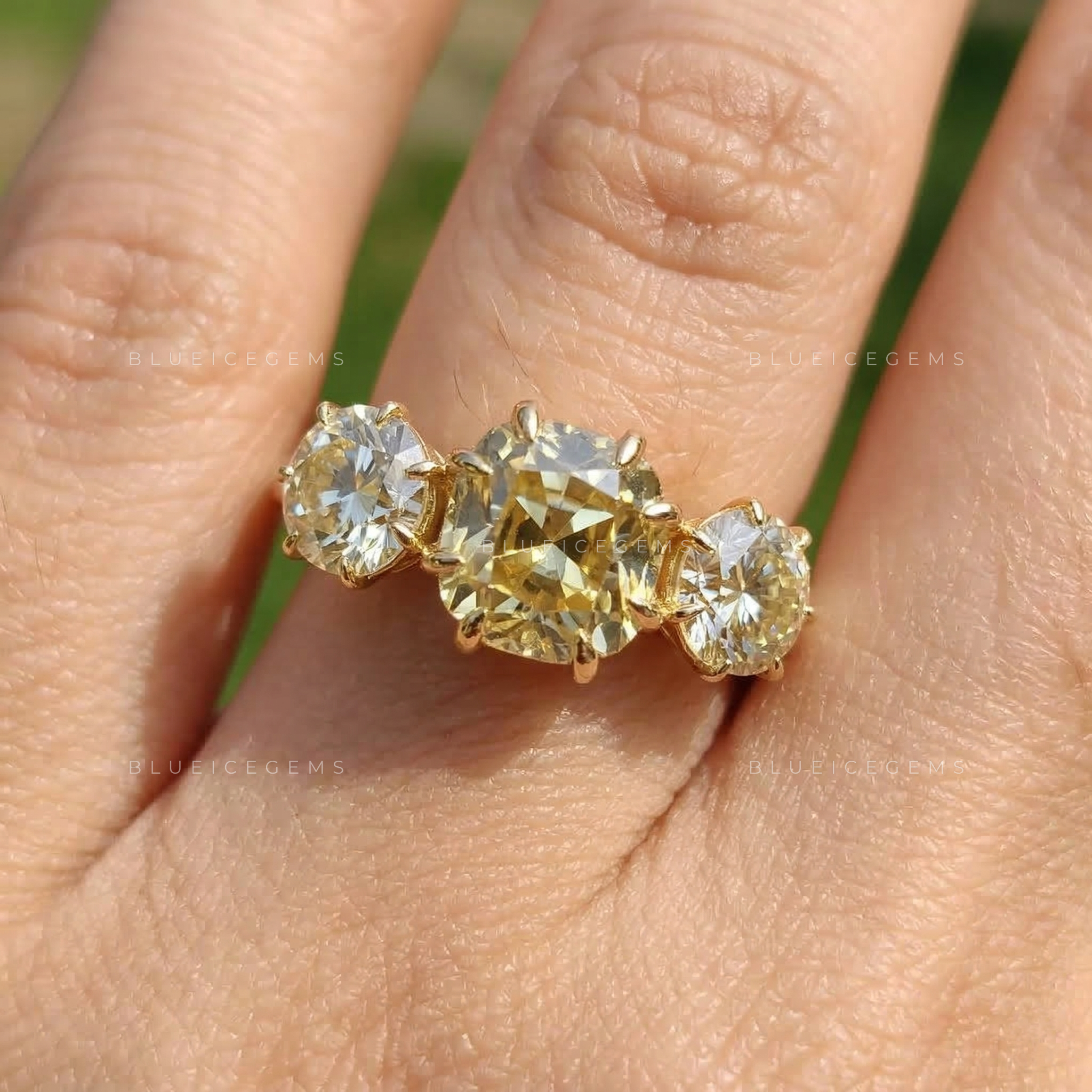 Golden Glow Vintage Cushion Old Mine Cut Lab Grown Diamond Ring