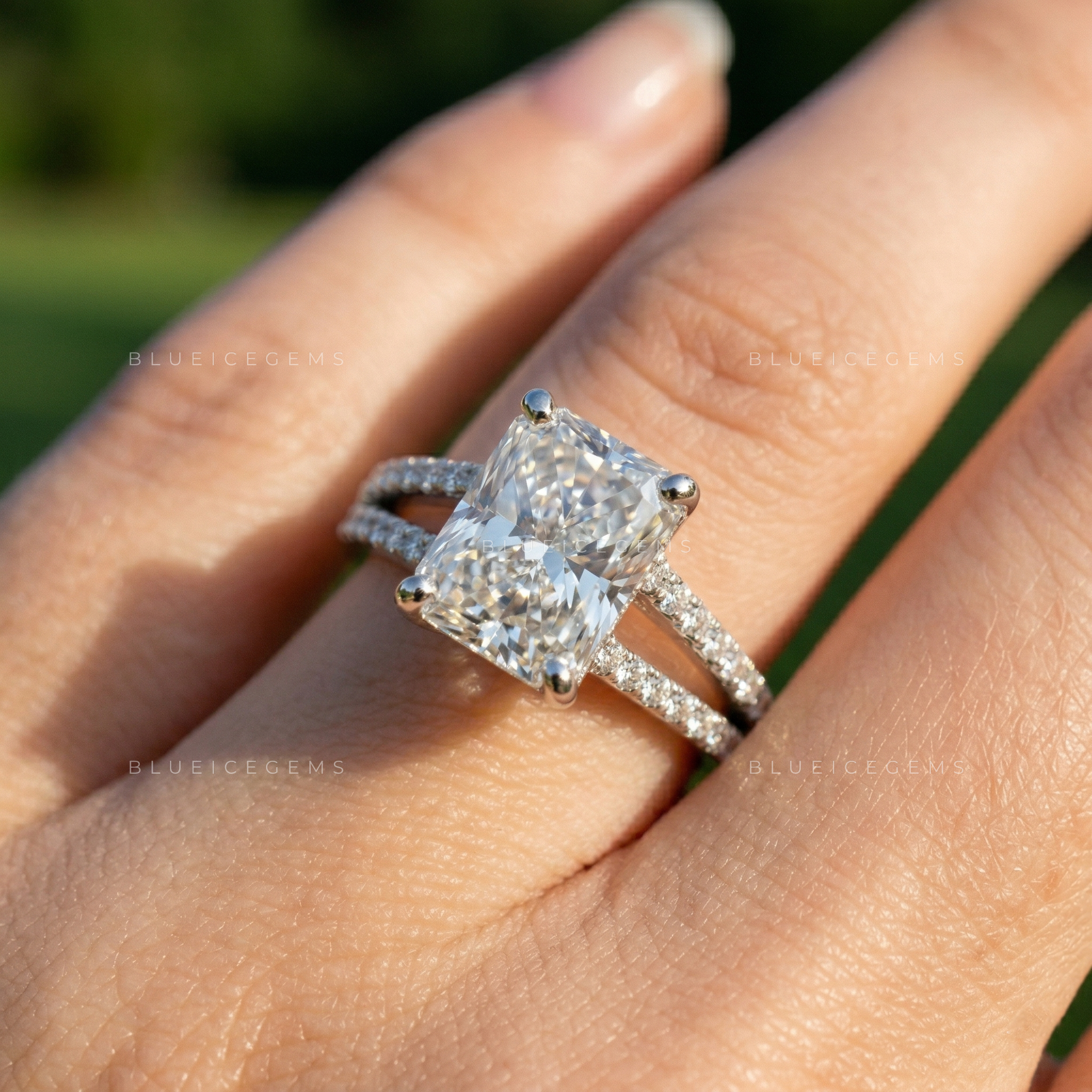 Modern Glamour Radiant Cut Triple-Row Pavé Engagement Ring