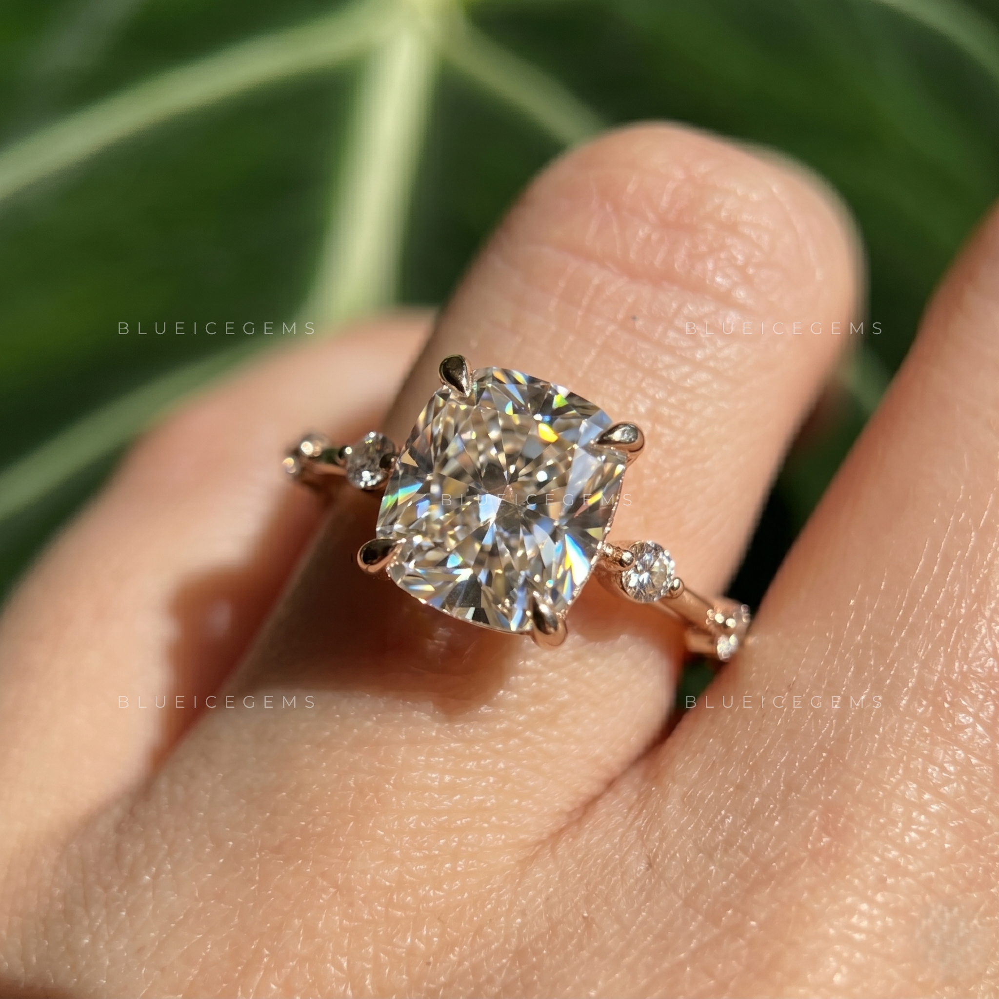 Velvet Romance Cushion Cut Solitaire Engagement Ring with Secret Accent Detail