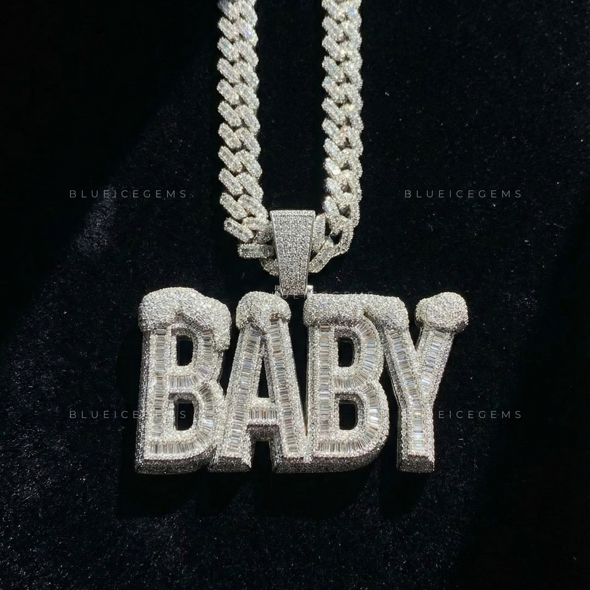 The "BABY" Arctic Freeze: Baguette Mosaic & Snow-Capped 3D Block Pendant