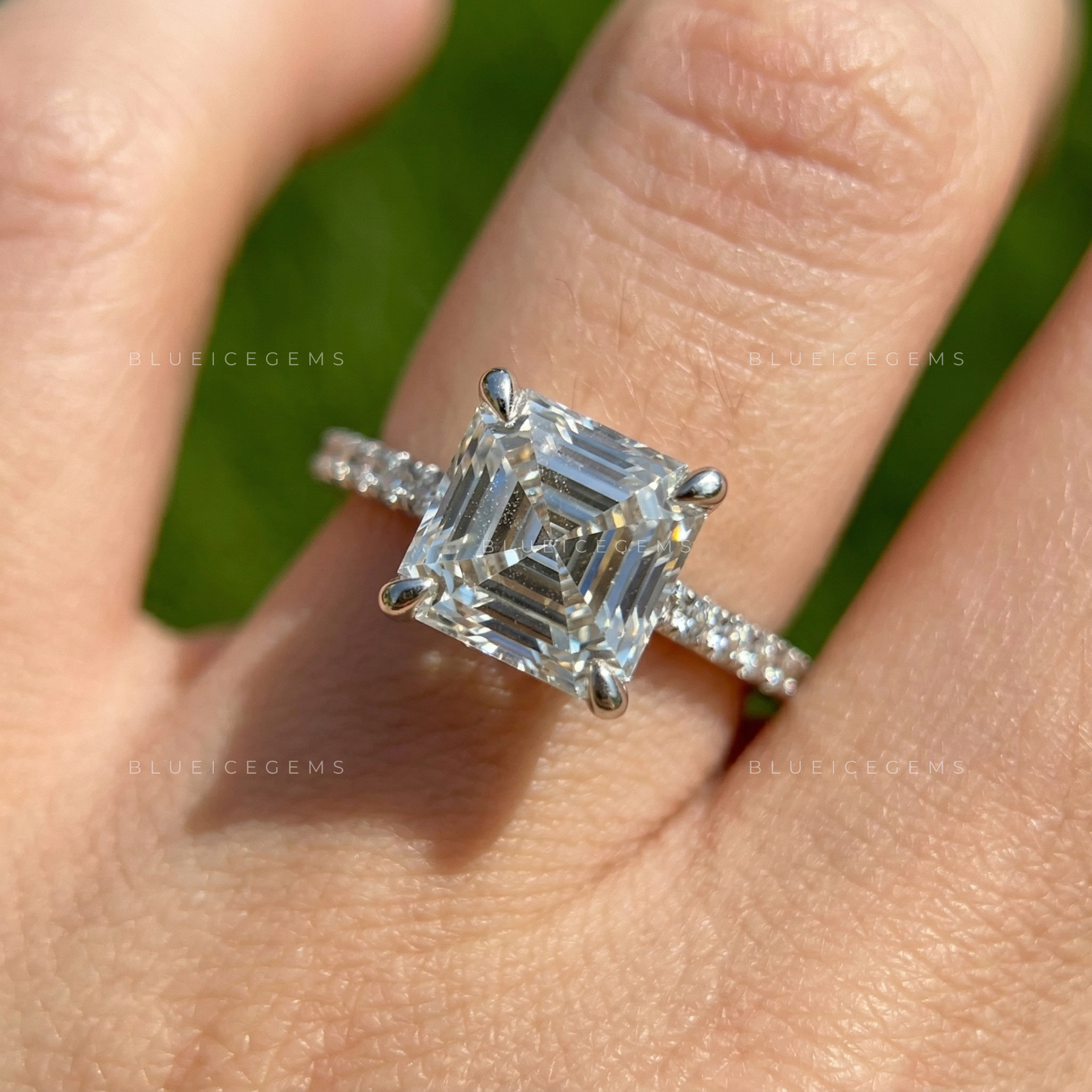 Modern Asscher Cut Hidden Halo Engagement Ring