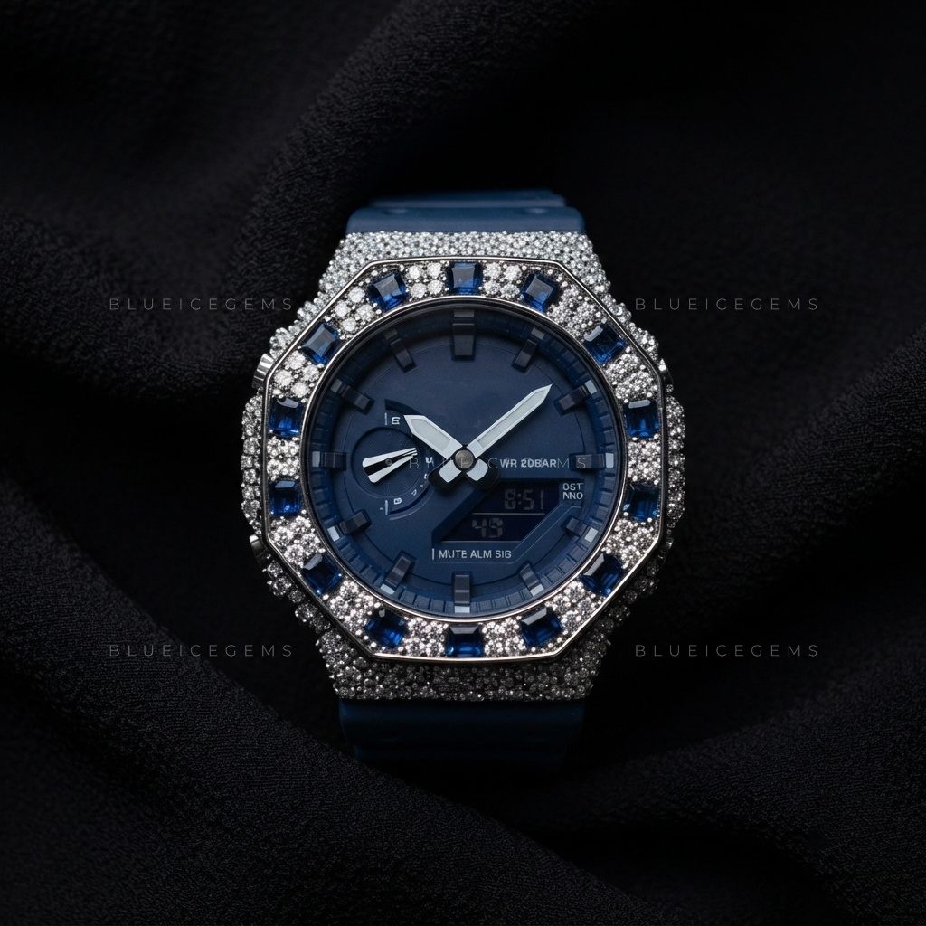 Sapphire Sovereign Iced Watch – VVS Moissanite Blue Edition