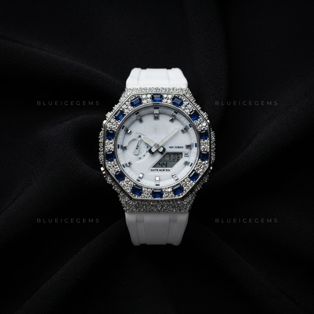 Snowfall Sapphire Luxe Iced Watch – 12.77 CT Moissanite