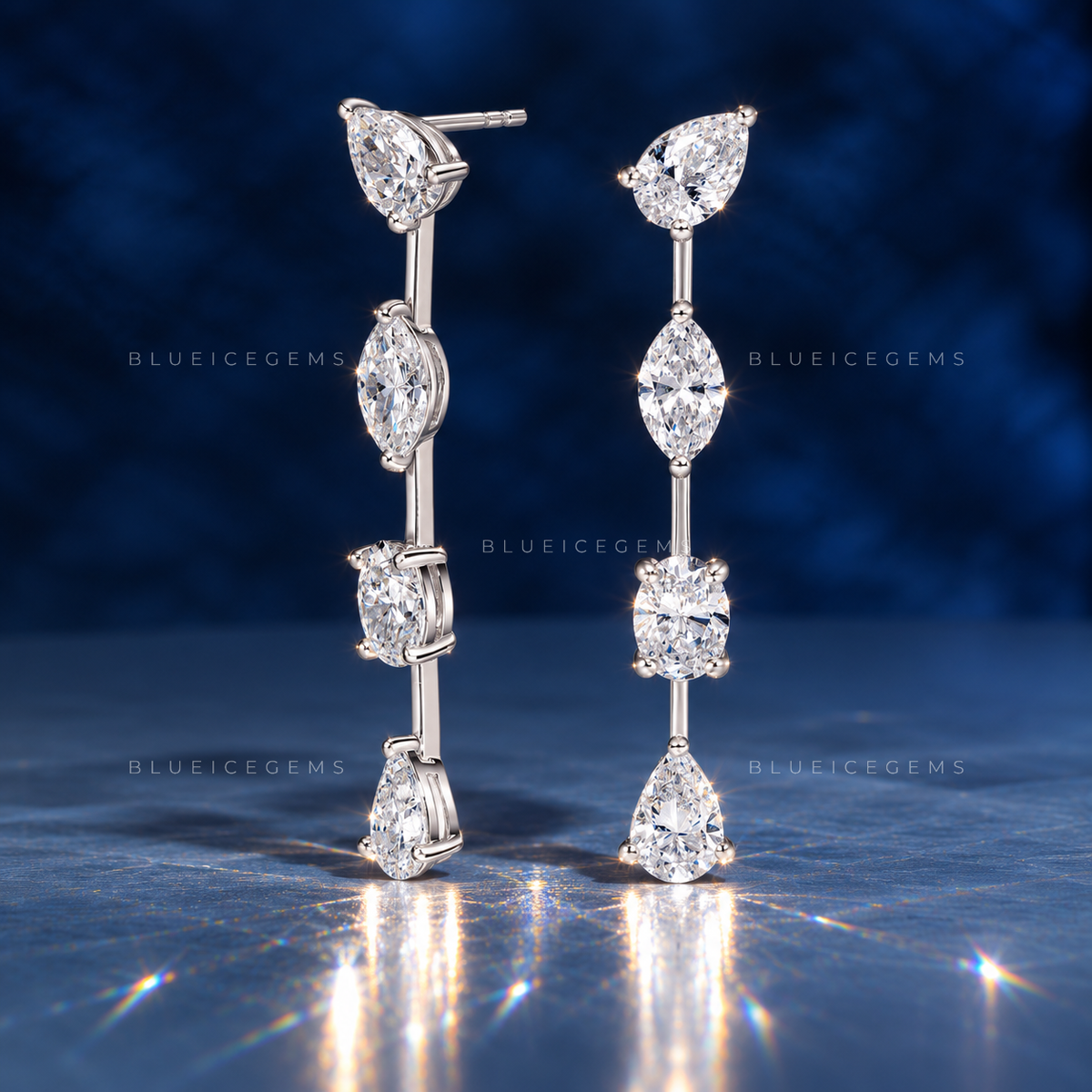 Mixed-Shape Diamond Cascade Drop Earrings