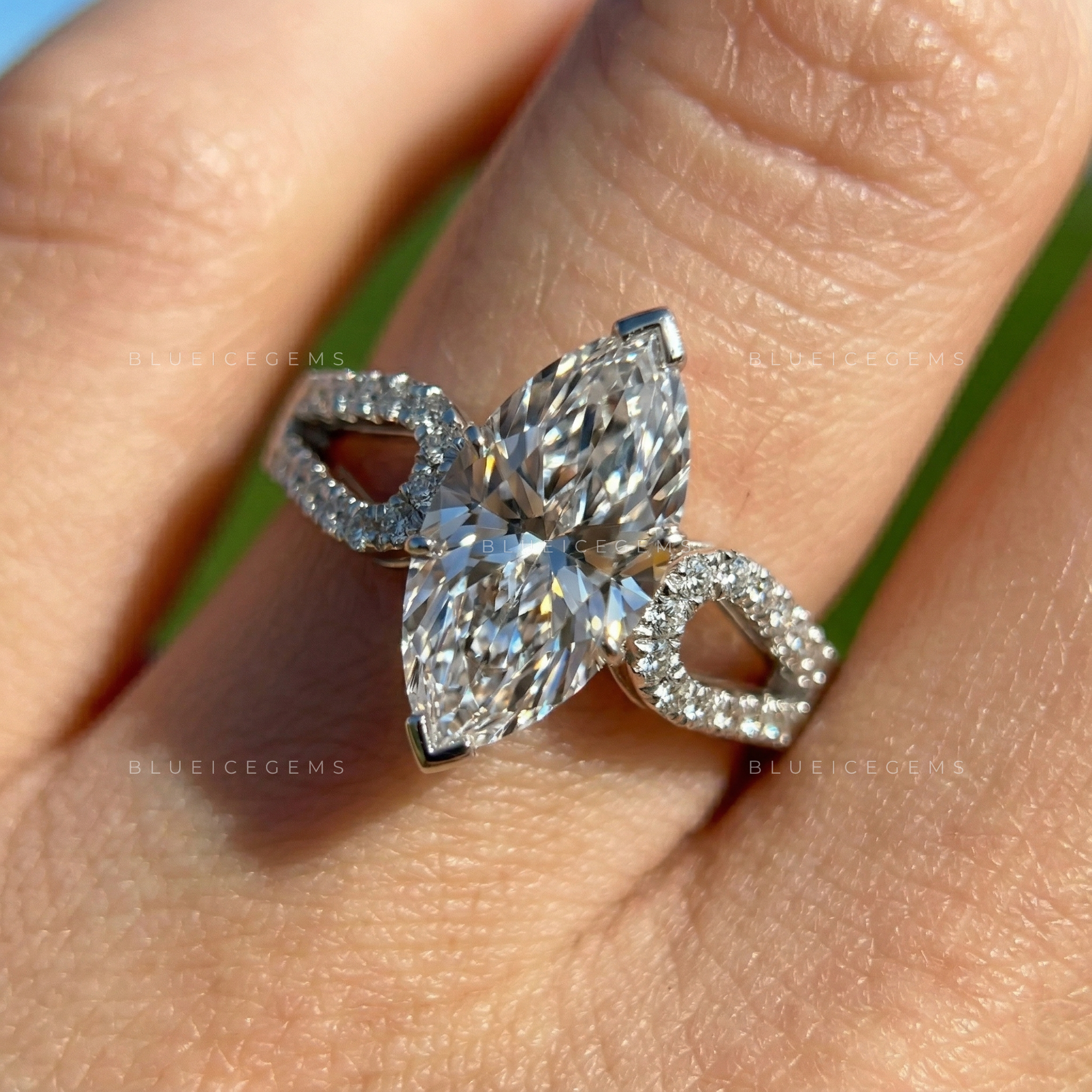 Graceful Radiance Marquise Cut Pavé Engagement Ring