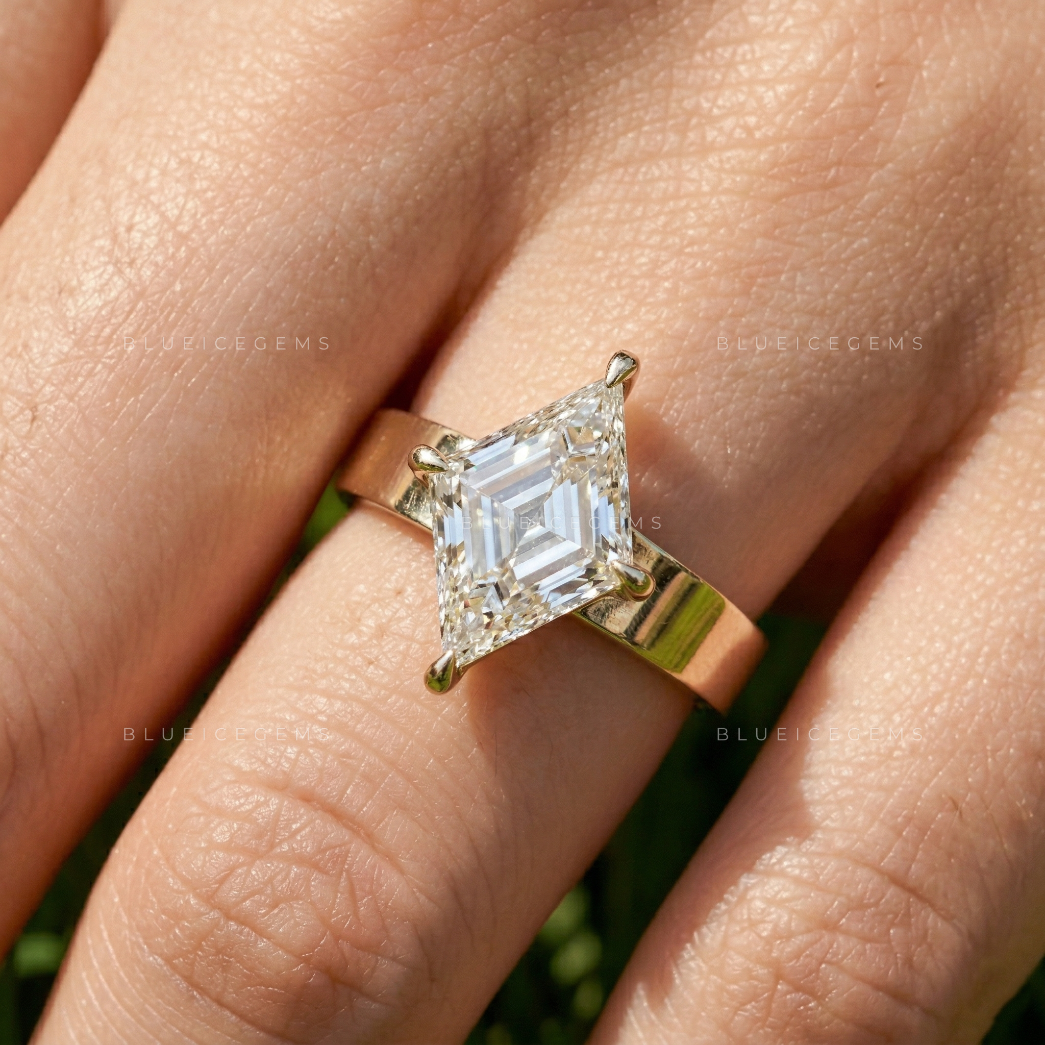 Modern Avant-Garde Lozenge Cut Solitaire Engagement Ring