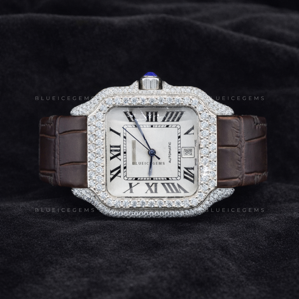 Ethereal Heritage: Iced-Out Custom Roman Moissanite Watch