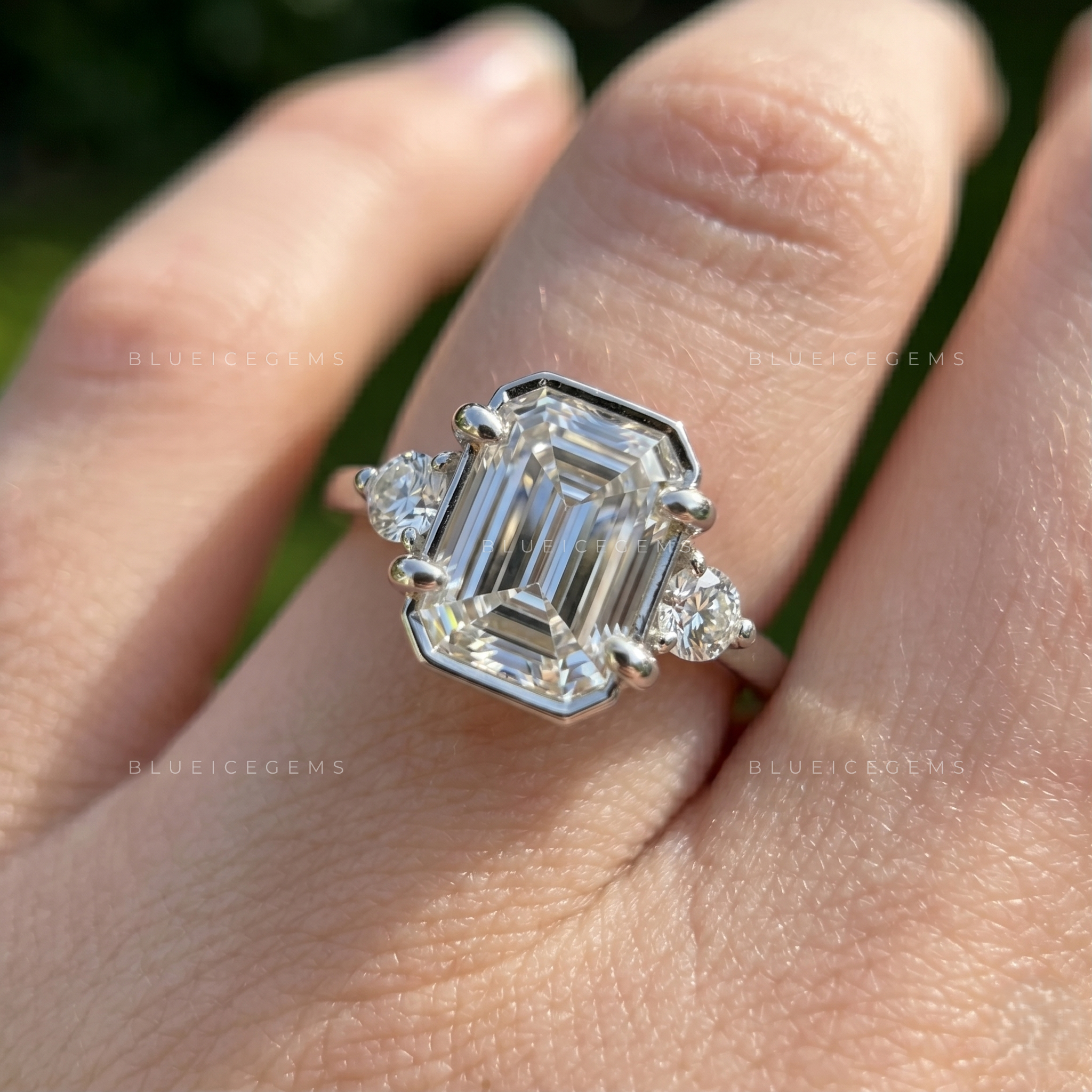Sophisticated Allure Emerald Cut Two Stone Accent Engagement Ring