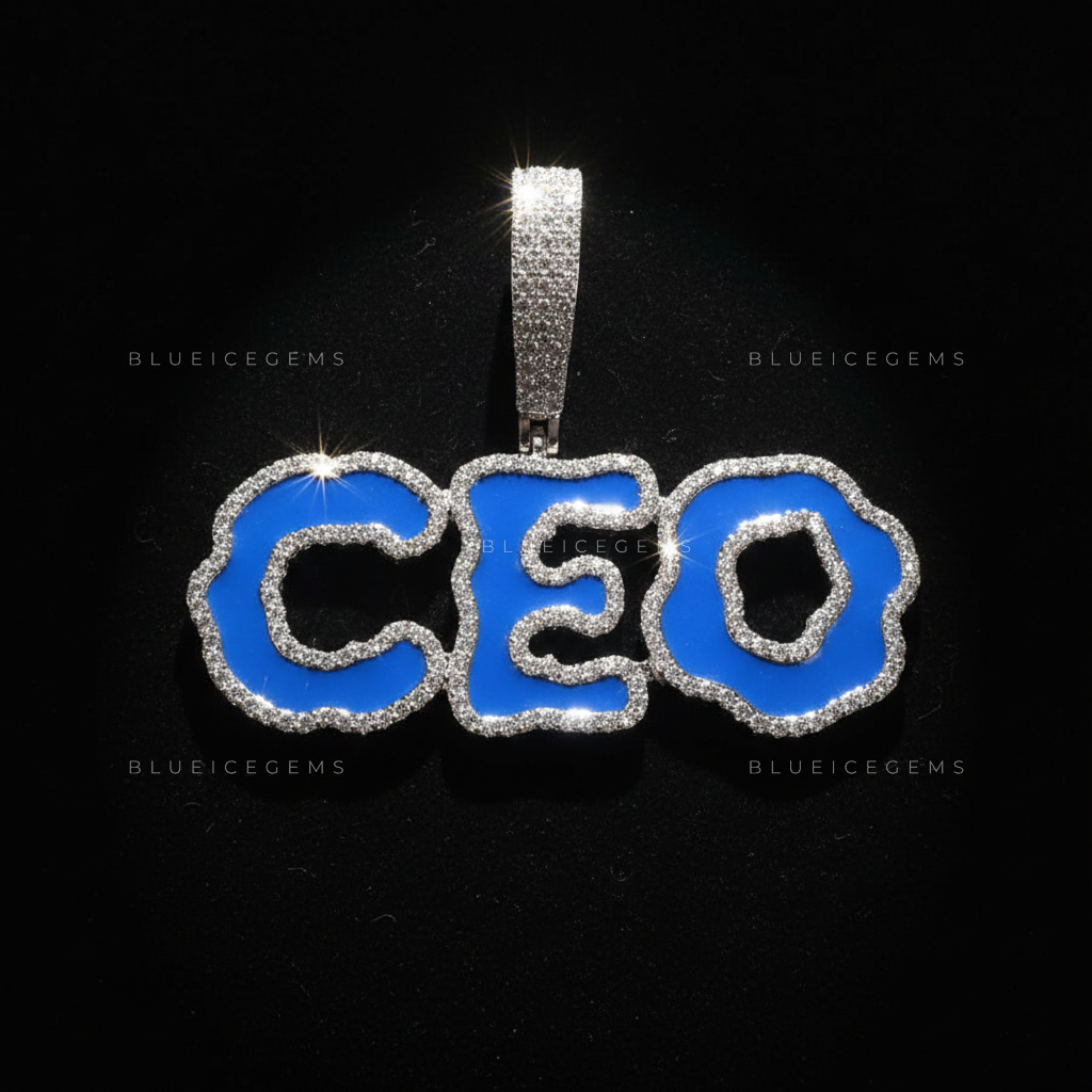 The "CEO" Azure Sovereign: Electric Blue Enamel & Diamond Cloud-Cut Pendant