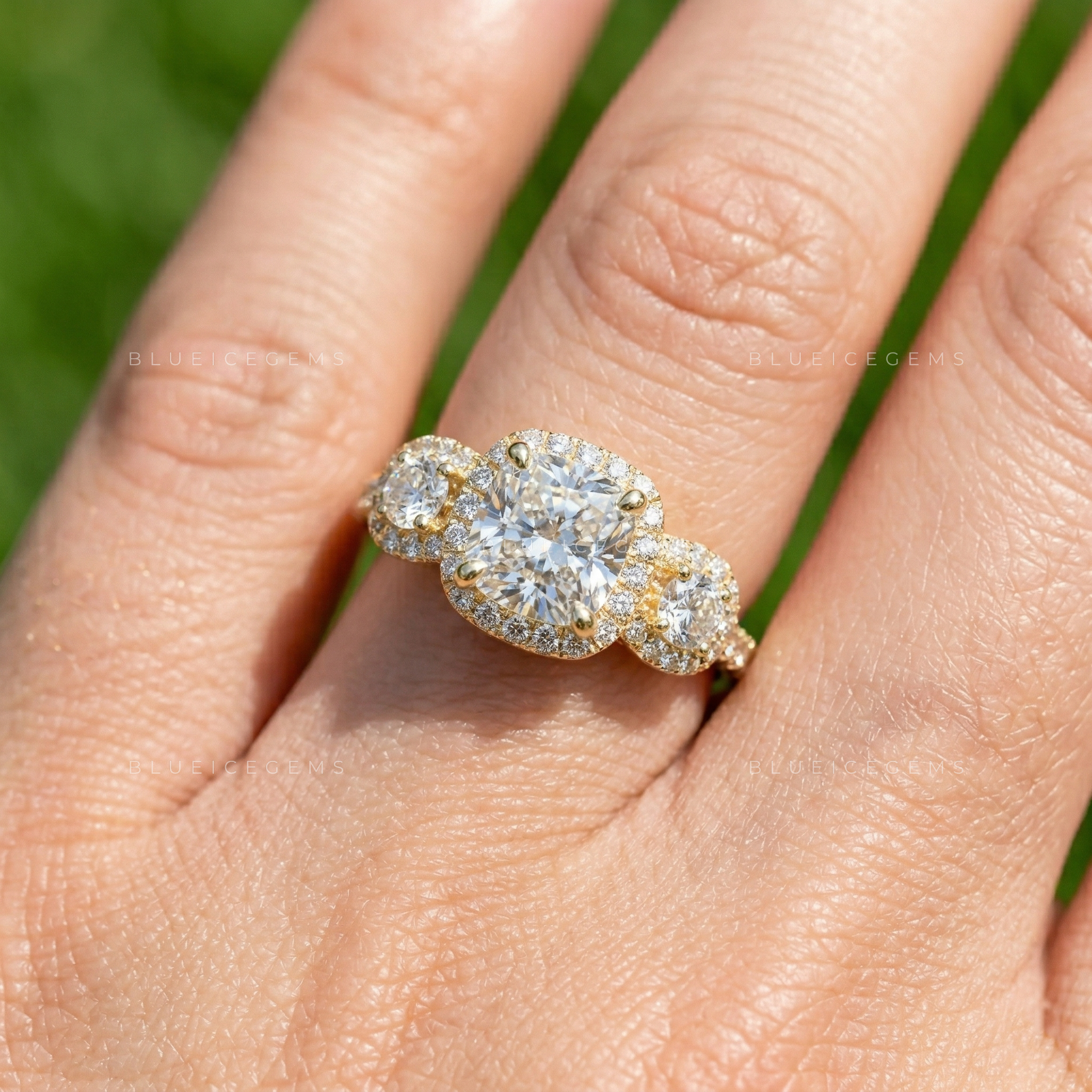 Eternal Radiance Cushion Cut Trilogy Pavé Engagement Ring