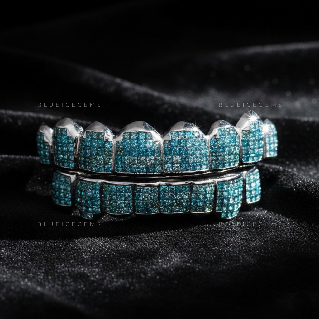 Deep Sea Teal Grid Block Grillz
