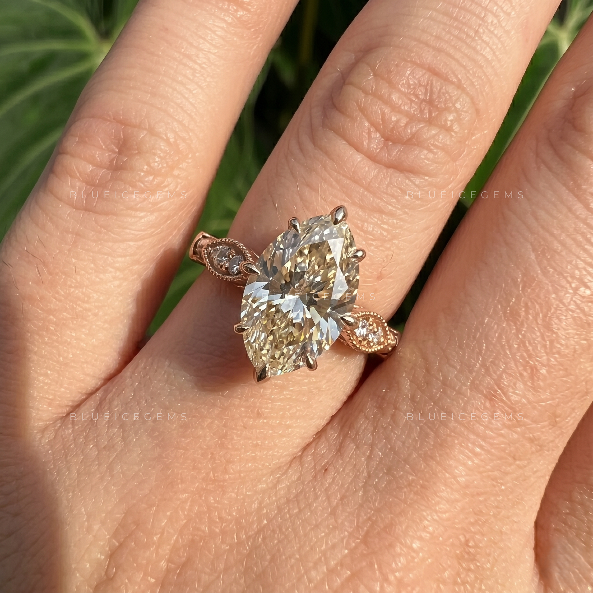 Vintage Inspired Oval Cut Compass Prong Engagement Ring with Diamond Accents