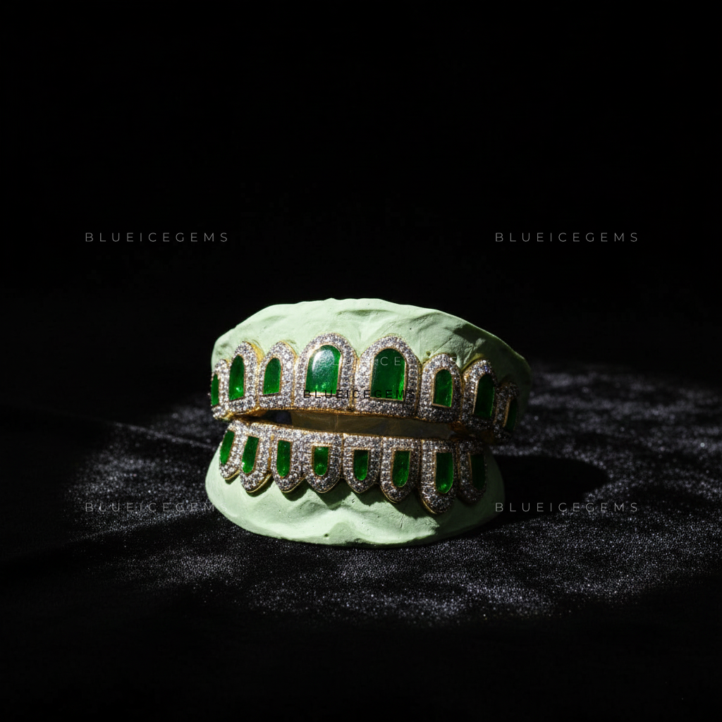 Cobalt Halo Iced-Out Full-Set Grillz