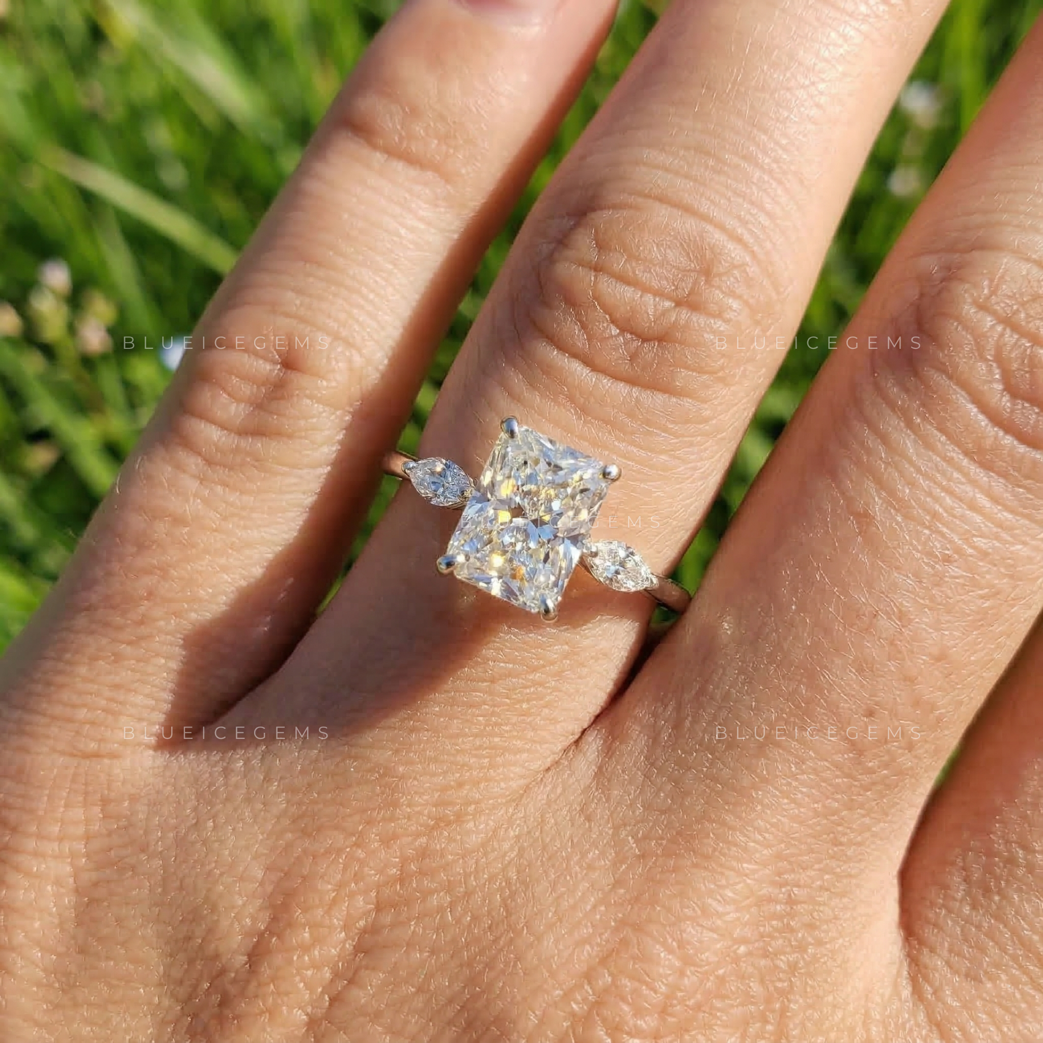 Celestial Three-Stone Radiant Cut Engagement Ring