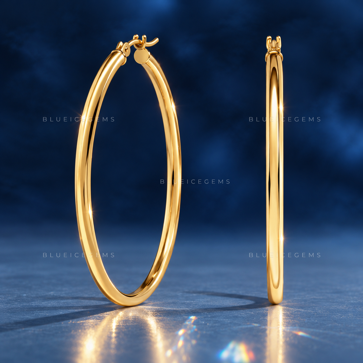 Large Polished Hollow Tube Hoop Earrings