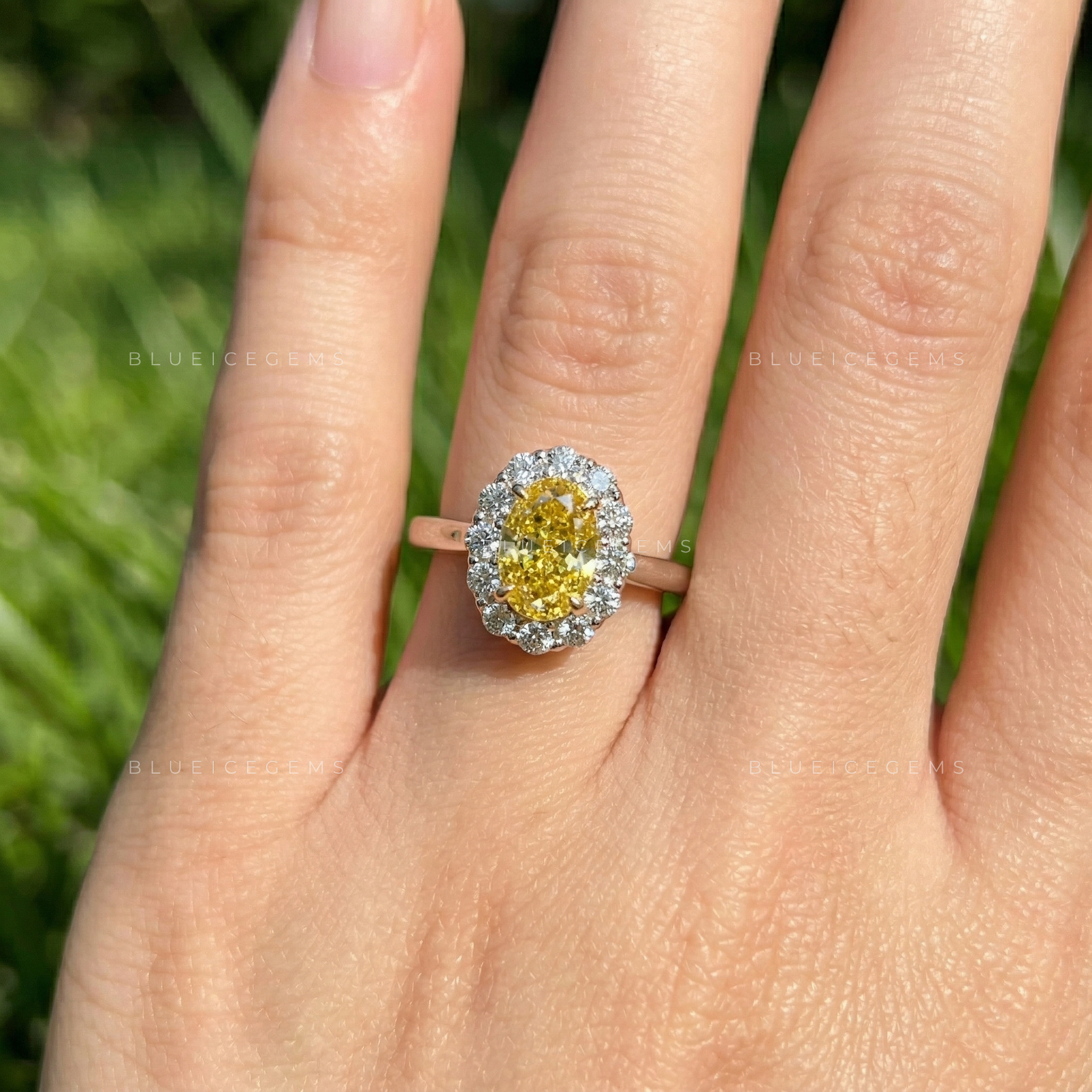 Golden Solstice Vivid Yellow Oval Three-Stone Ring