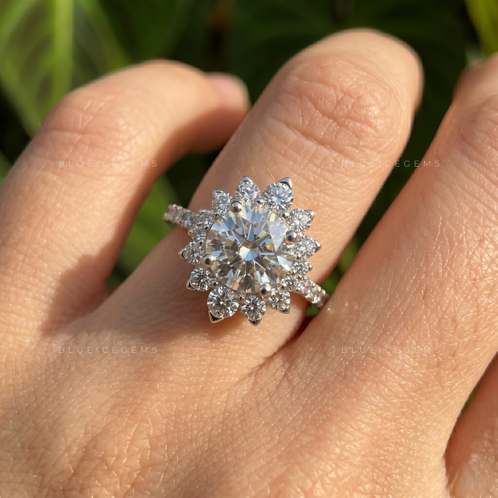 Vintage Glamour Round Brilliant Cluster Halo Engagement Ring