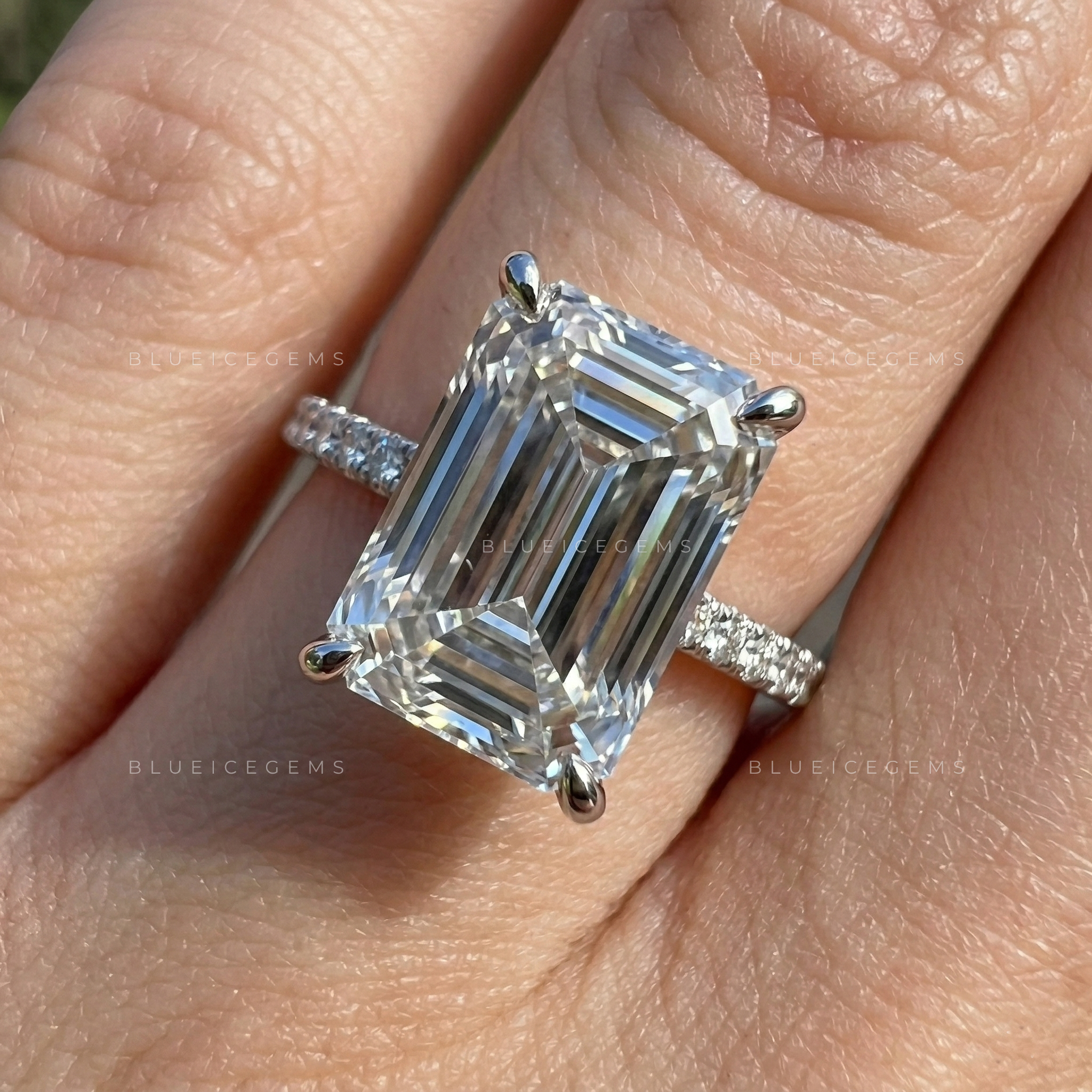 Celestial Radiance Emerald Cut Lab-Grown Diamond Hidden Halo Ring
