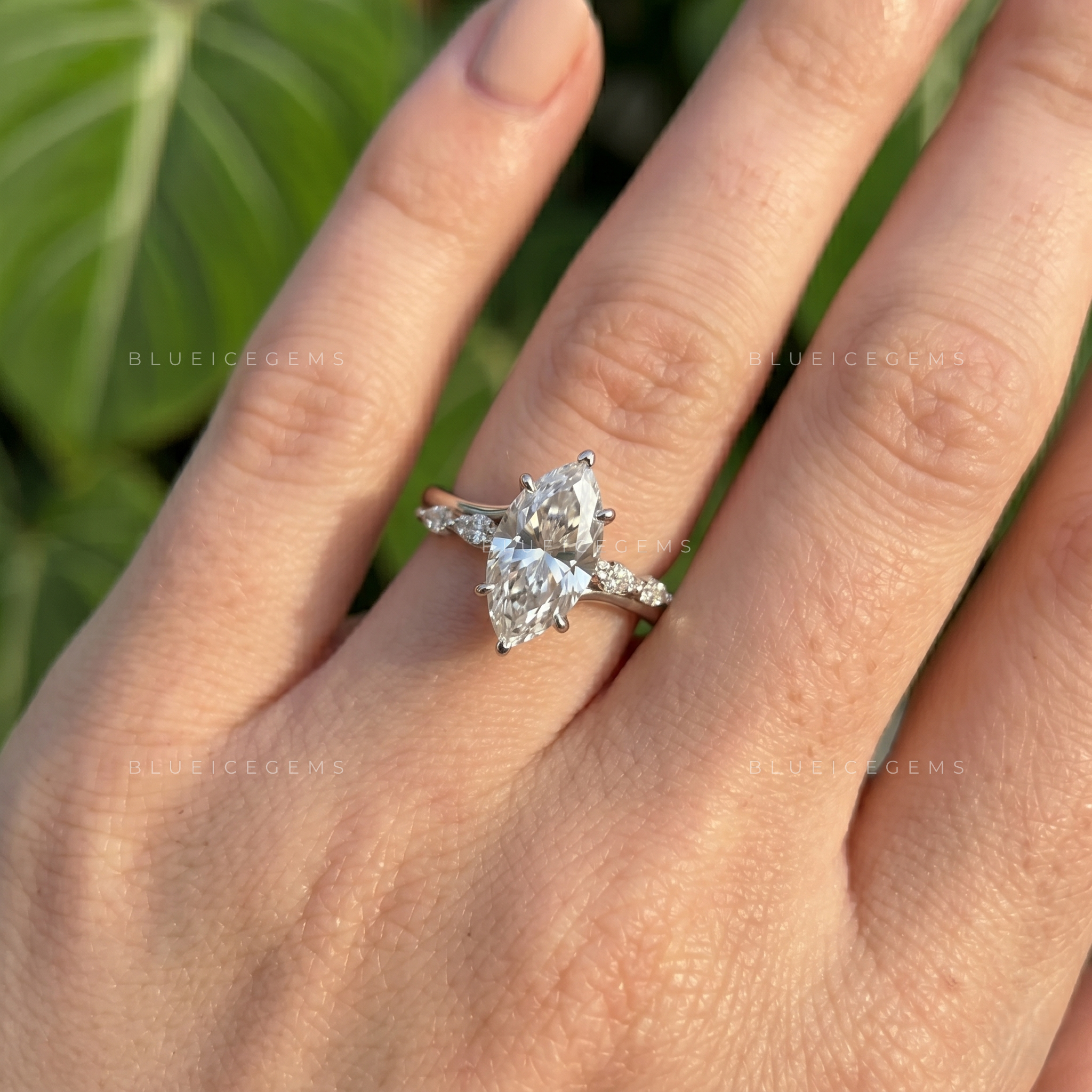 Graceful Allure Marquise Brilliant Cluster Solitaire Engagement Ring