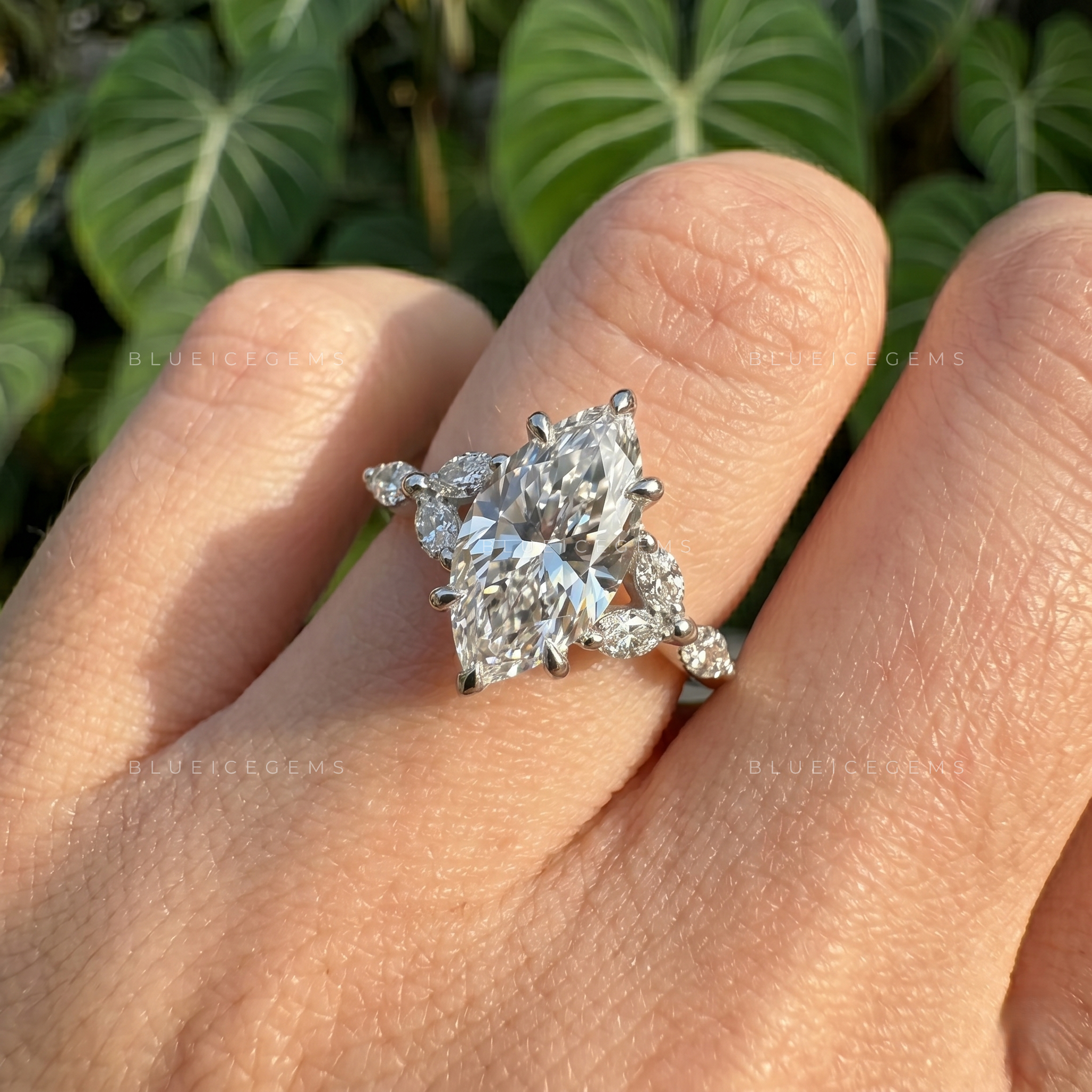 Sleek Radiance Marquise Cut Seven Stone Knife Edge Engagement Ring