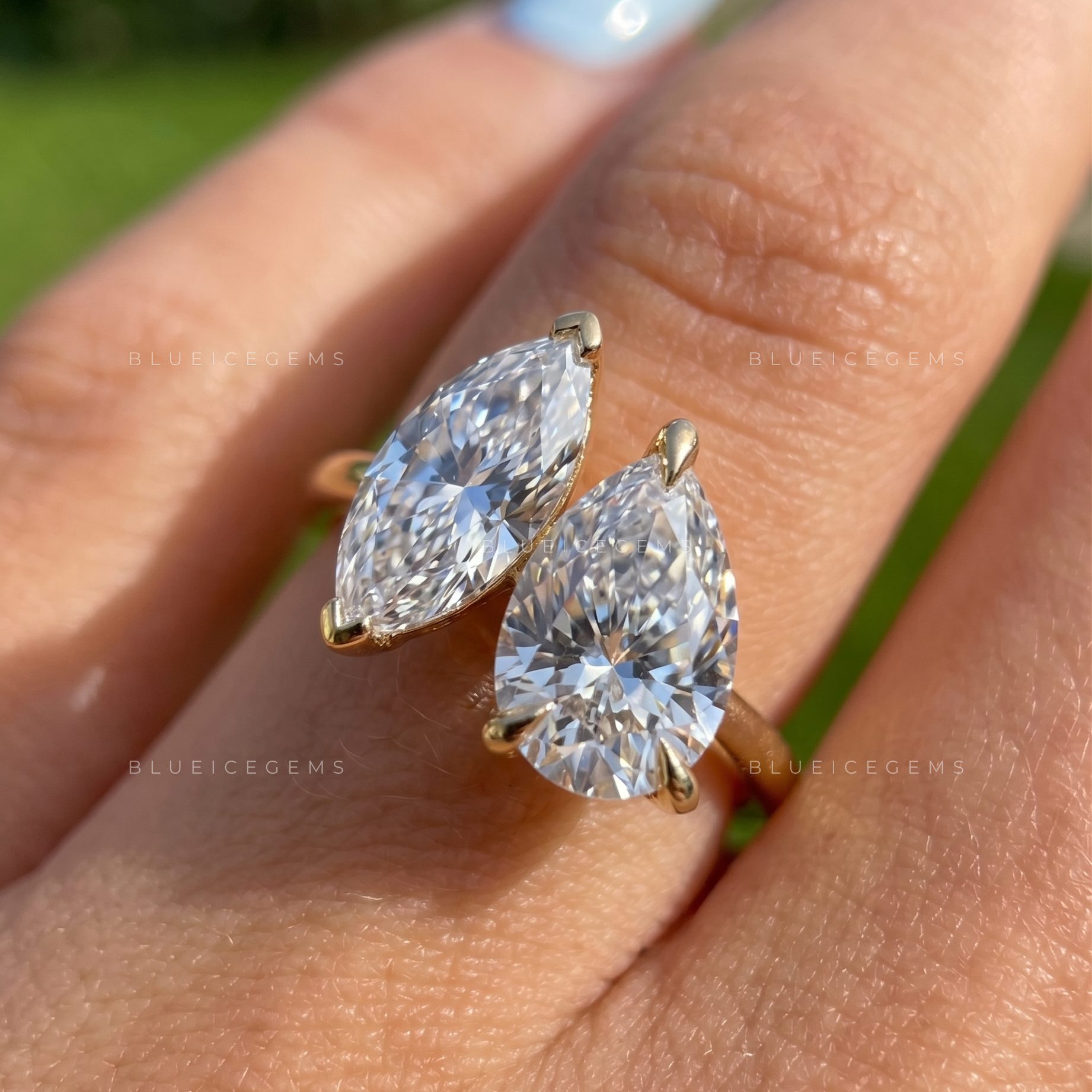Enchanting Dual Pear and Marquise Cut Toi Et Moi Statement Ring