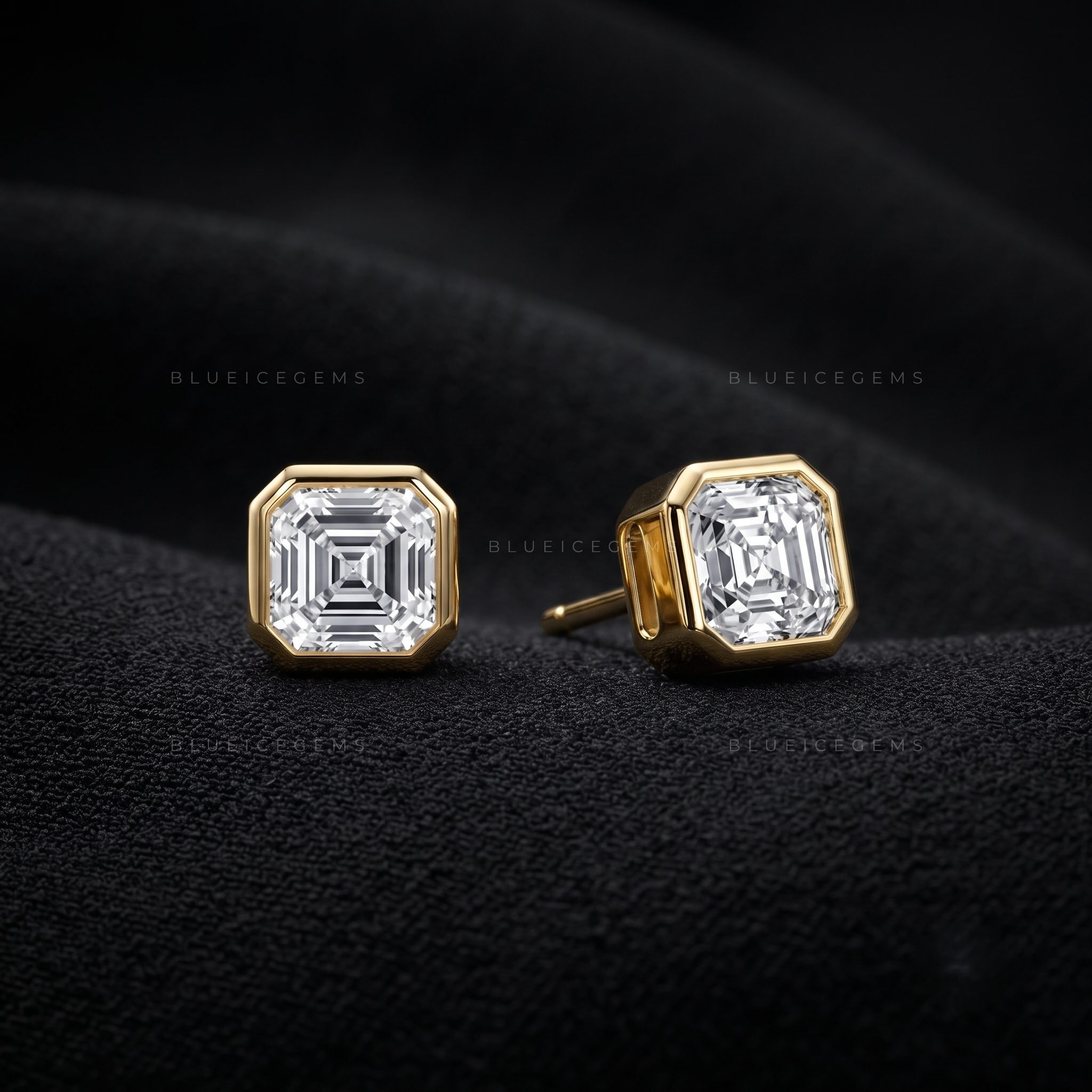Obsidian Frame Asscher Lab-Grown Diamond Bezel Stud Earrings