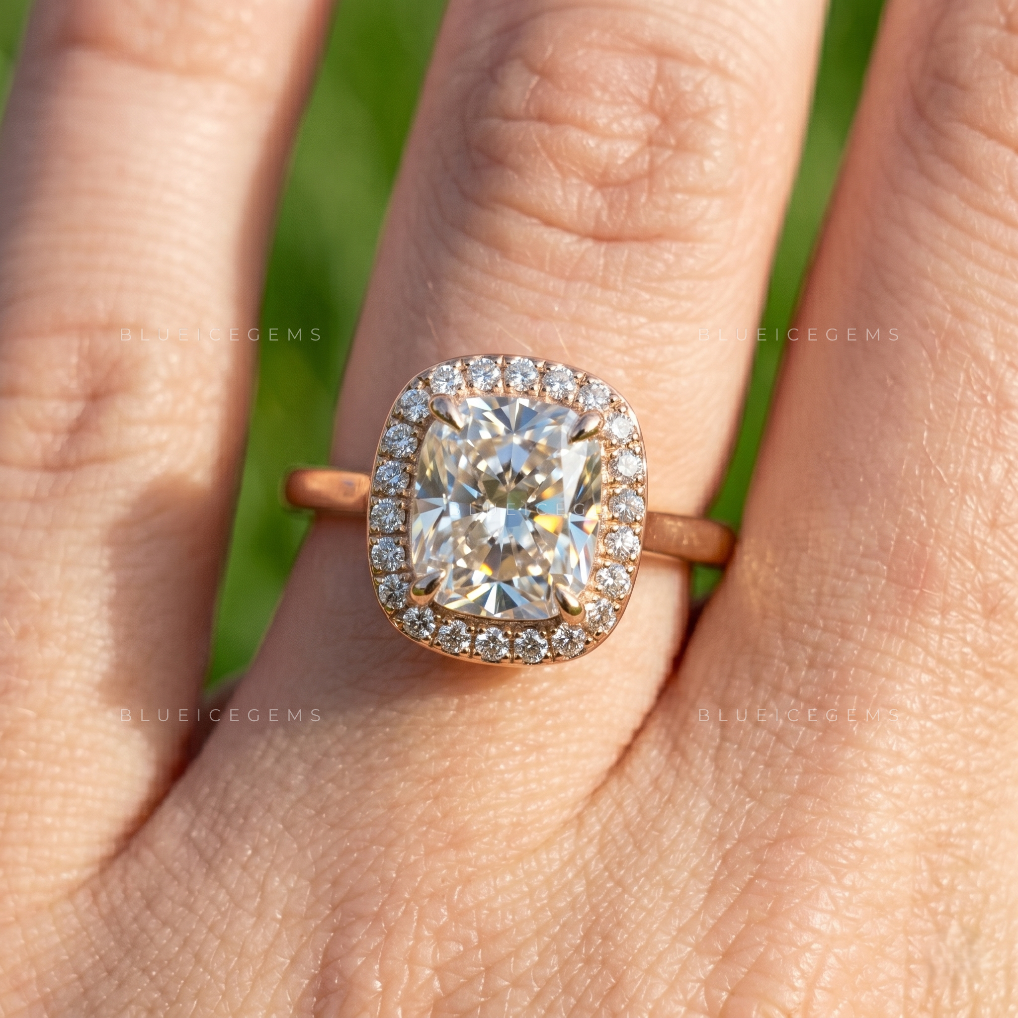Luminous Cushion Cut Halo Statement Ring with Open Gallery